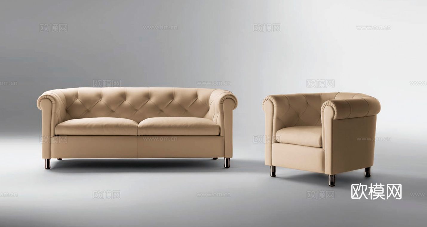 Poltrona Frau 简欧双人沙发3d模型下载（渲染图2）