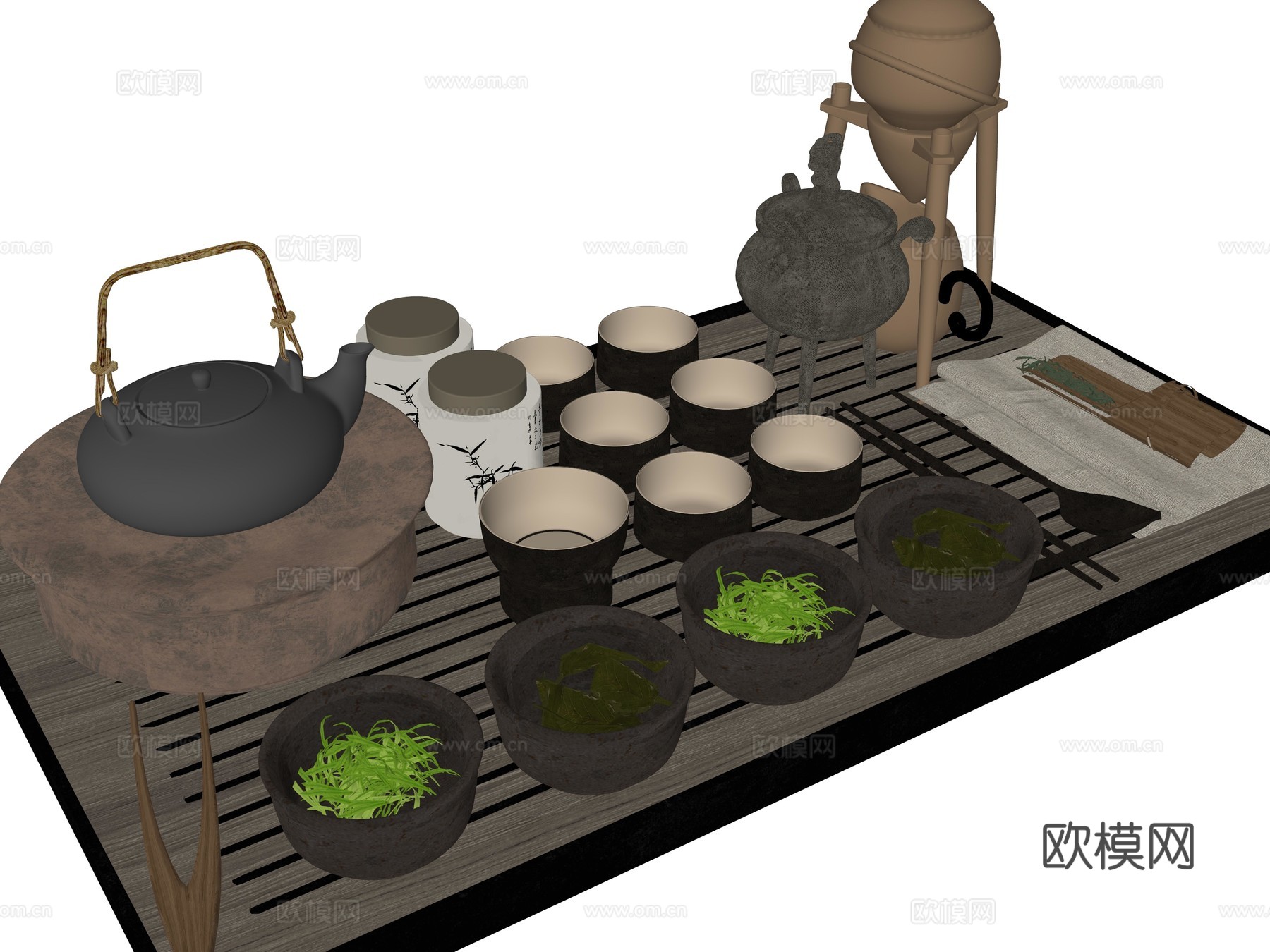 新中式茶壶茶具组合su模型