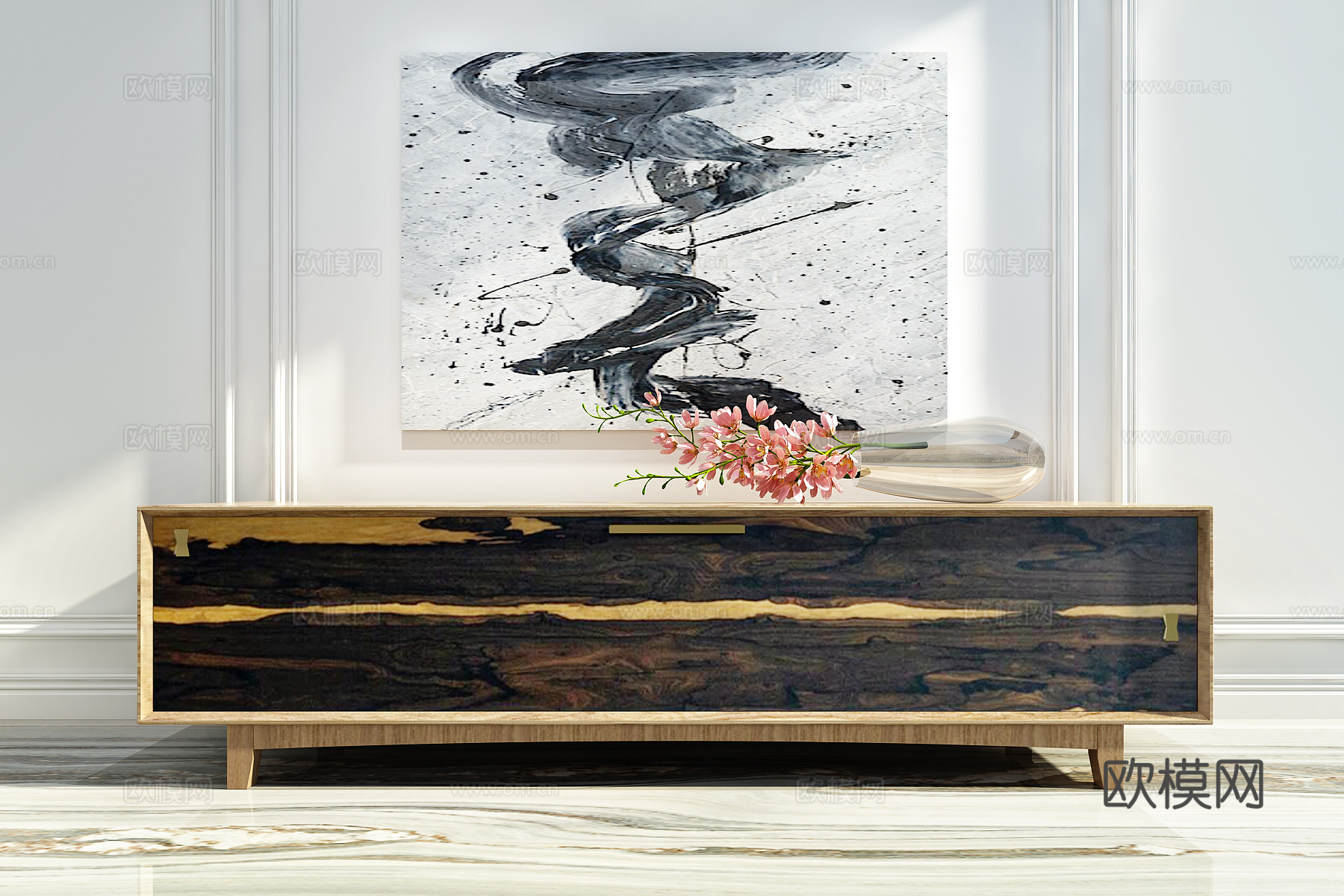 北欧木头电视柜3d模型下载