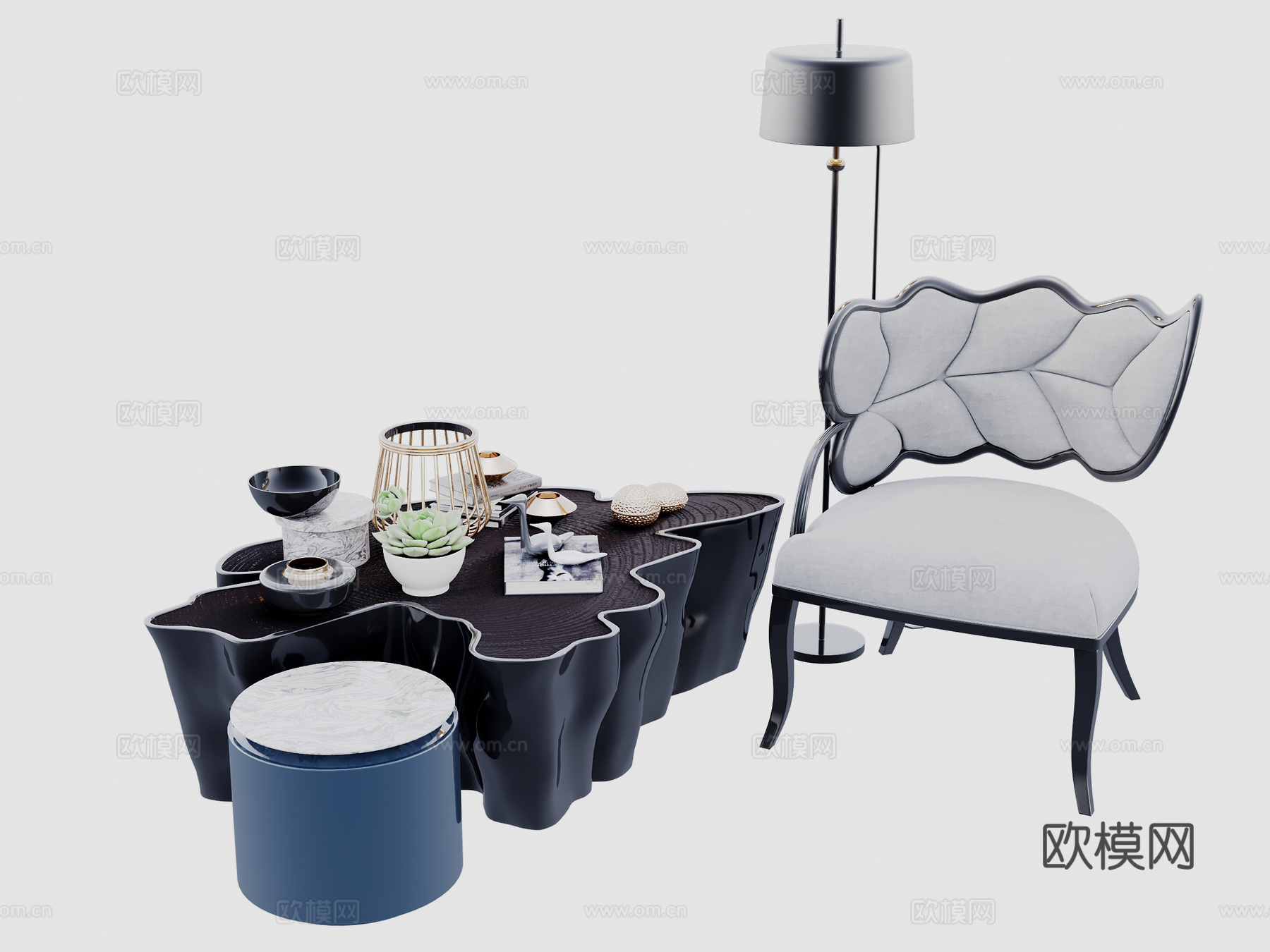 现代休闲椅 现代落地灯 现代茶几 现代摆件 现代圆凳3d模型