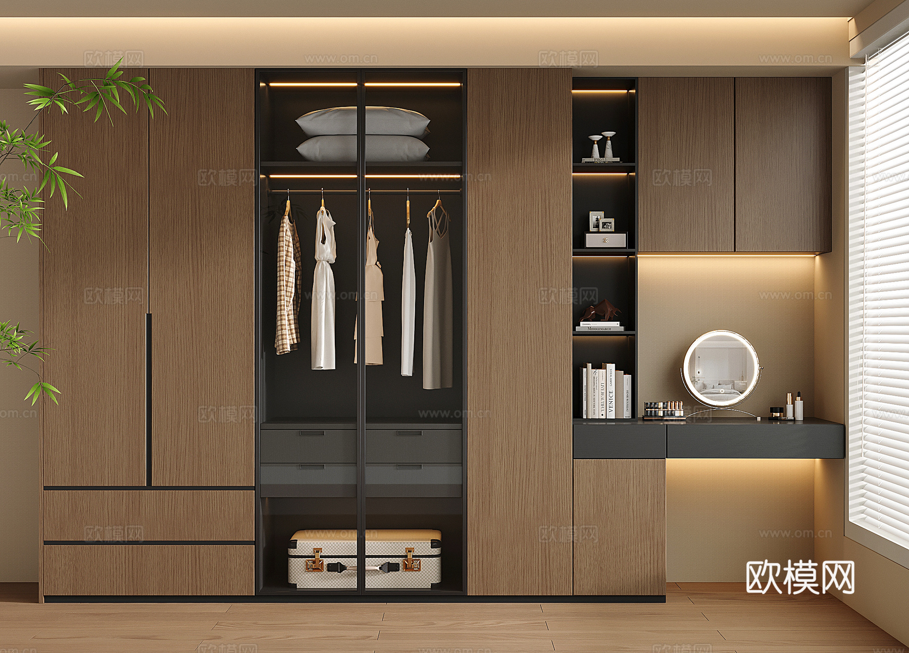 意式衣柜 梳妆台衣柜一体3d模型下载