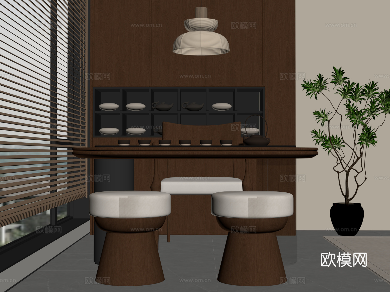 中古风茶台 茶桌椅su模型