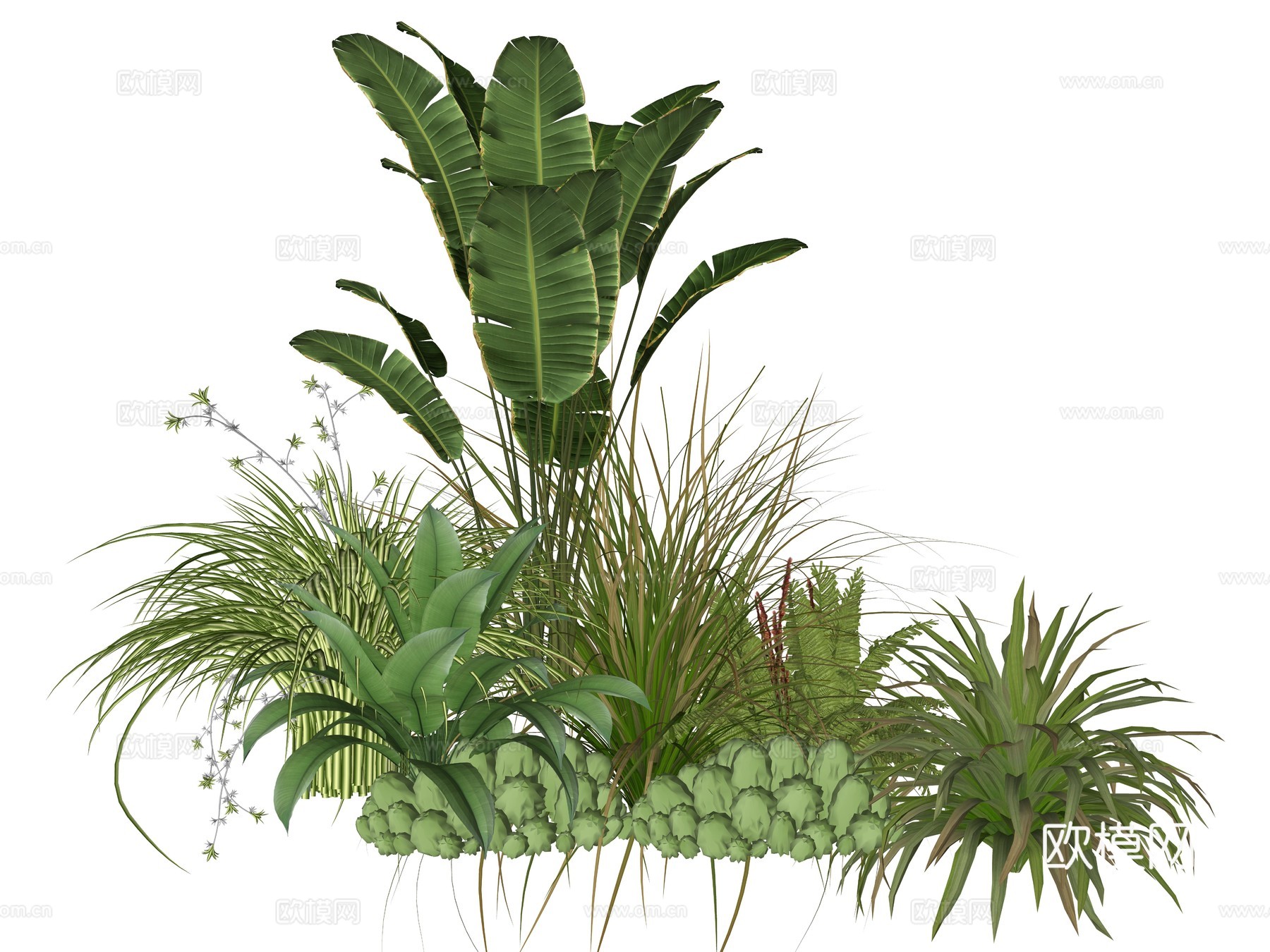 现代植物花卉组合植物堆su模型