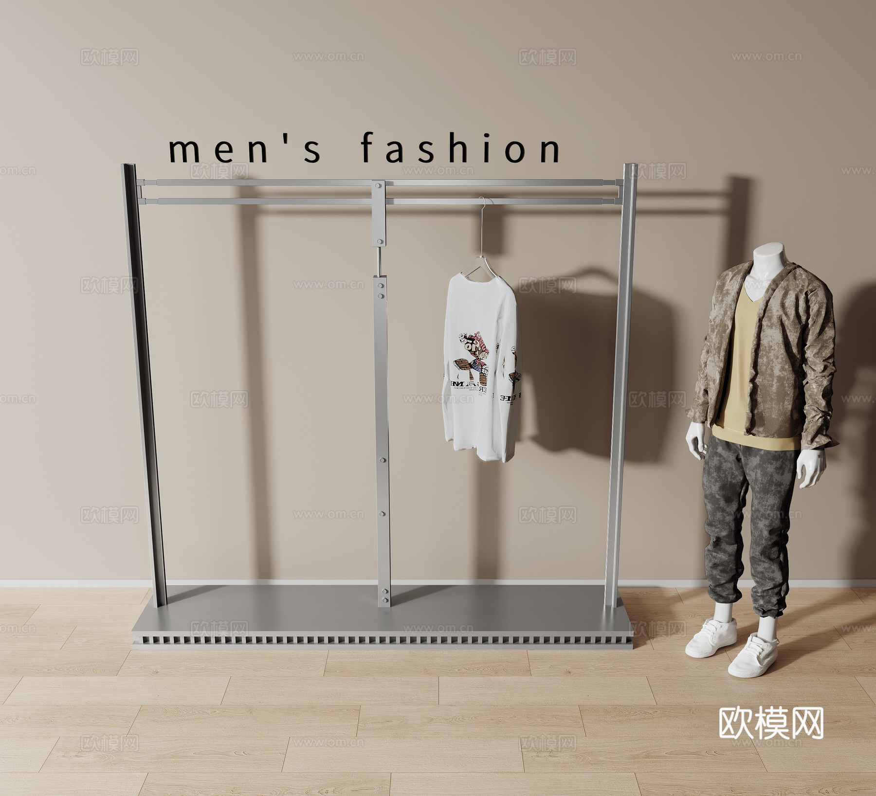 现代服装店货架 服饰衣架 不锈钢衣架 模特 T恤3d模型