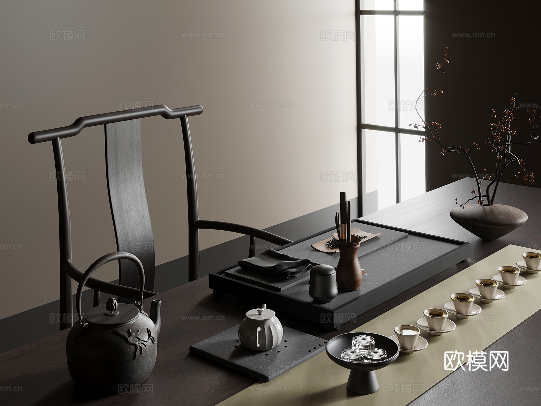 新中式茶具组合 茶壶 茶杯3d模型