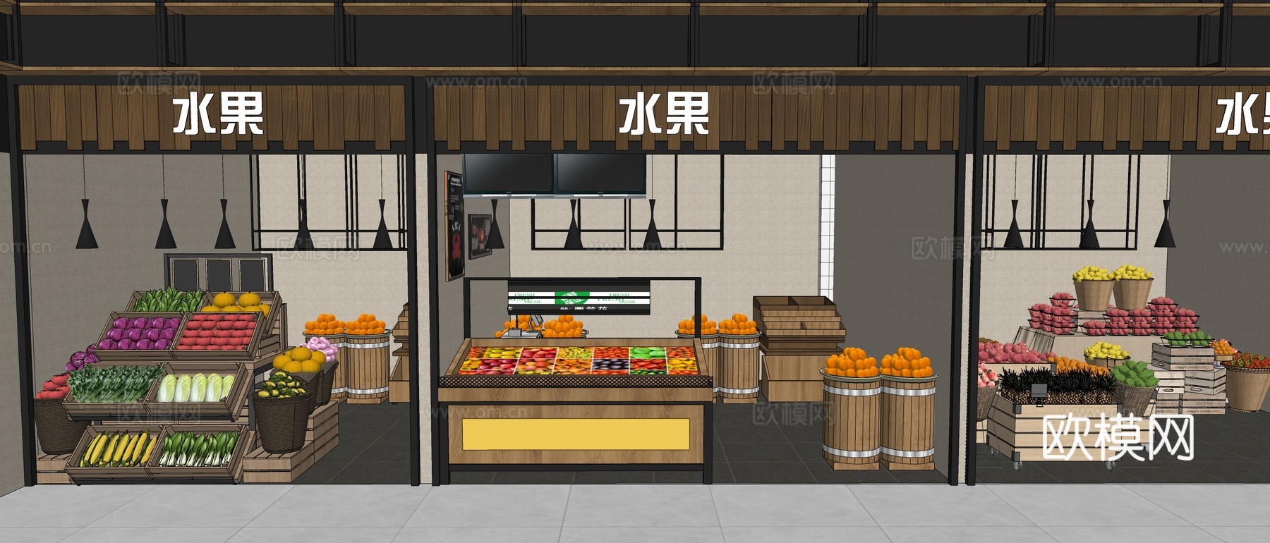 新中式+菜市场门面su模型