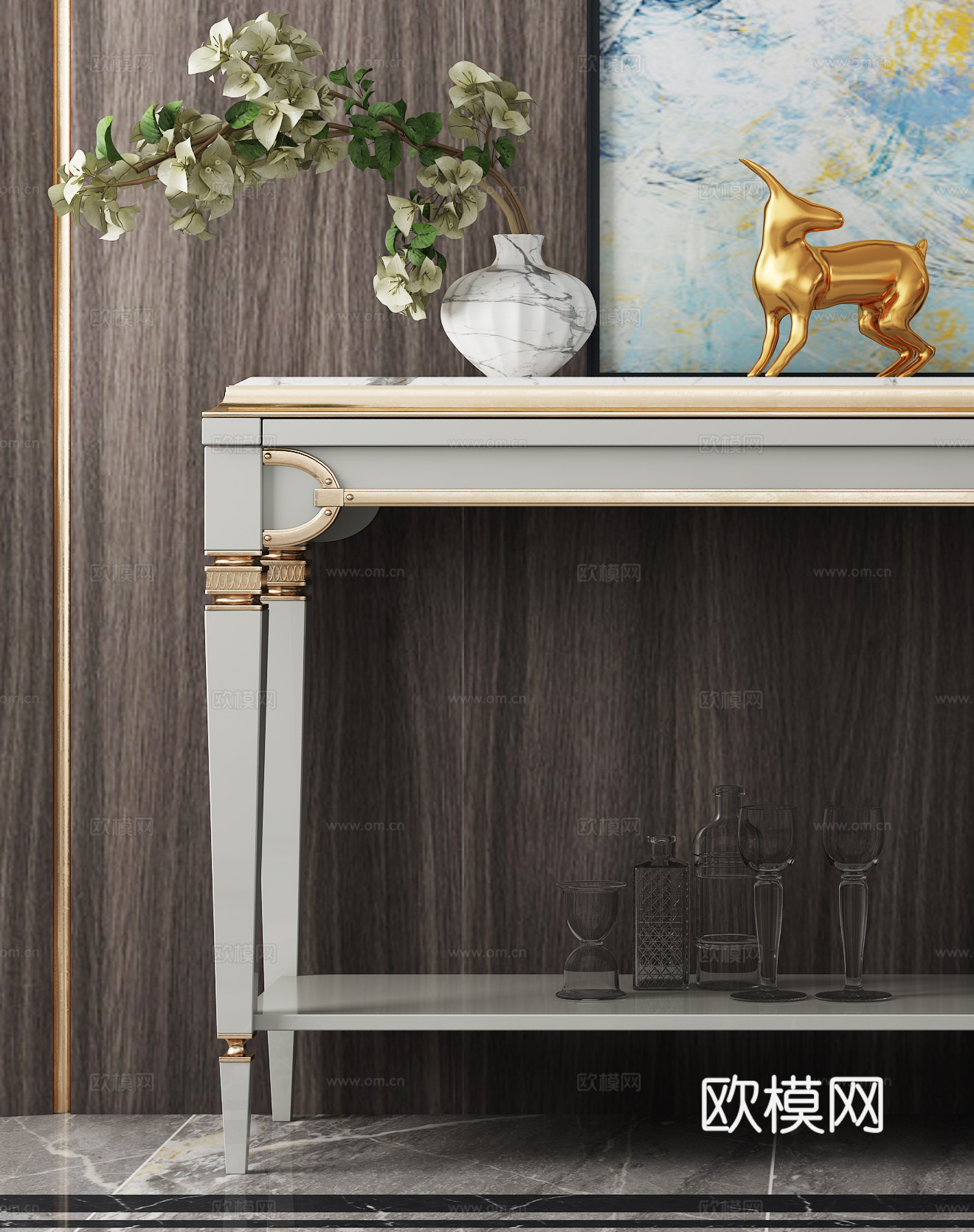 现代轻奢玄关柜  装饰柜3d模型下载（渲染图2）