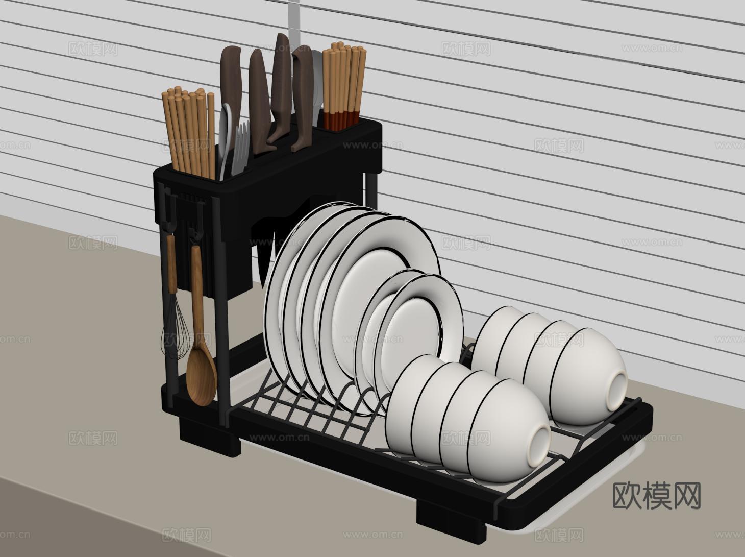 现代餐具 厨房用品 刀具 餐具置物架su模型