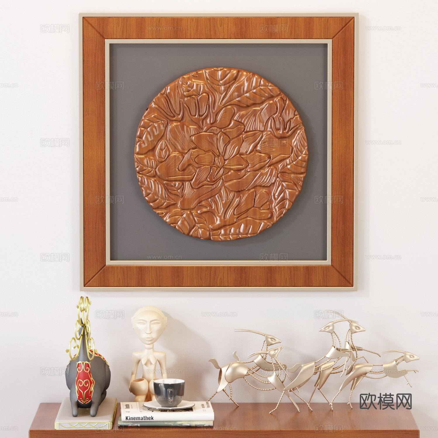 新中式边柜 玄关柜3d模型下载（渲染图2）