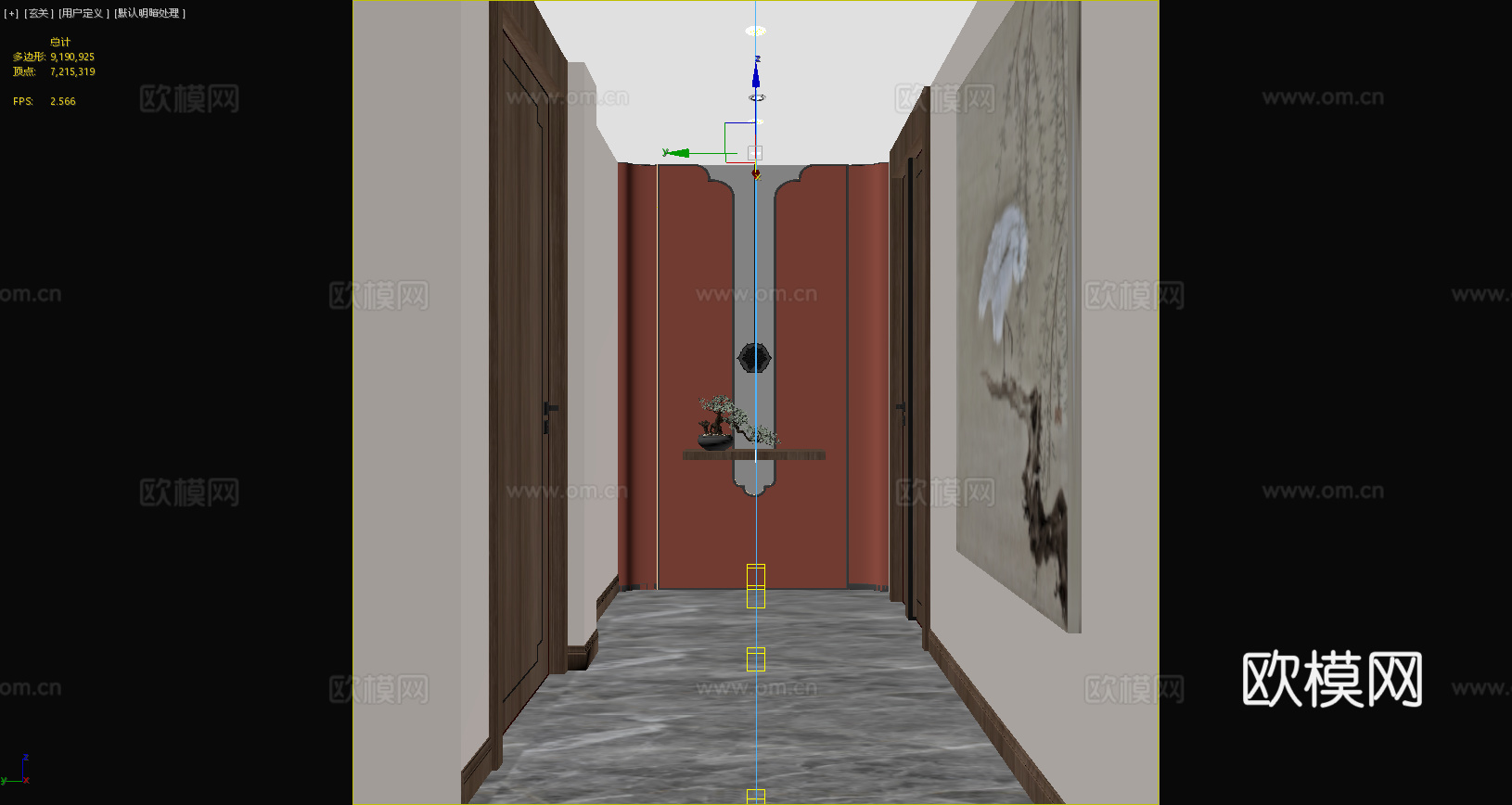 新中式玄关 新中式盆栽 新中式挂画 玄关 背景墙 走廊 过道3d模型