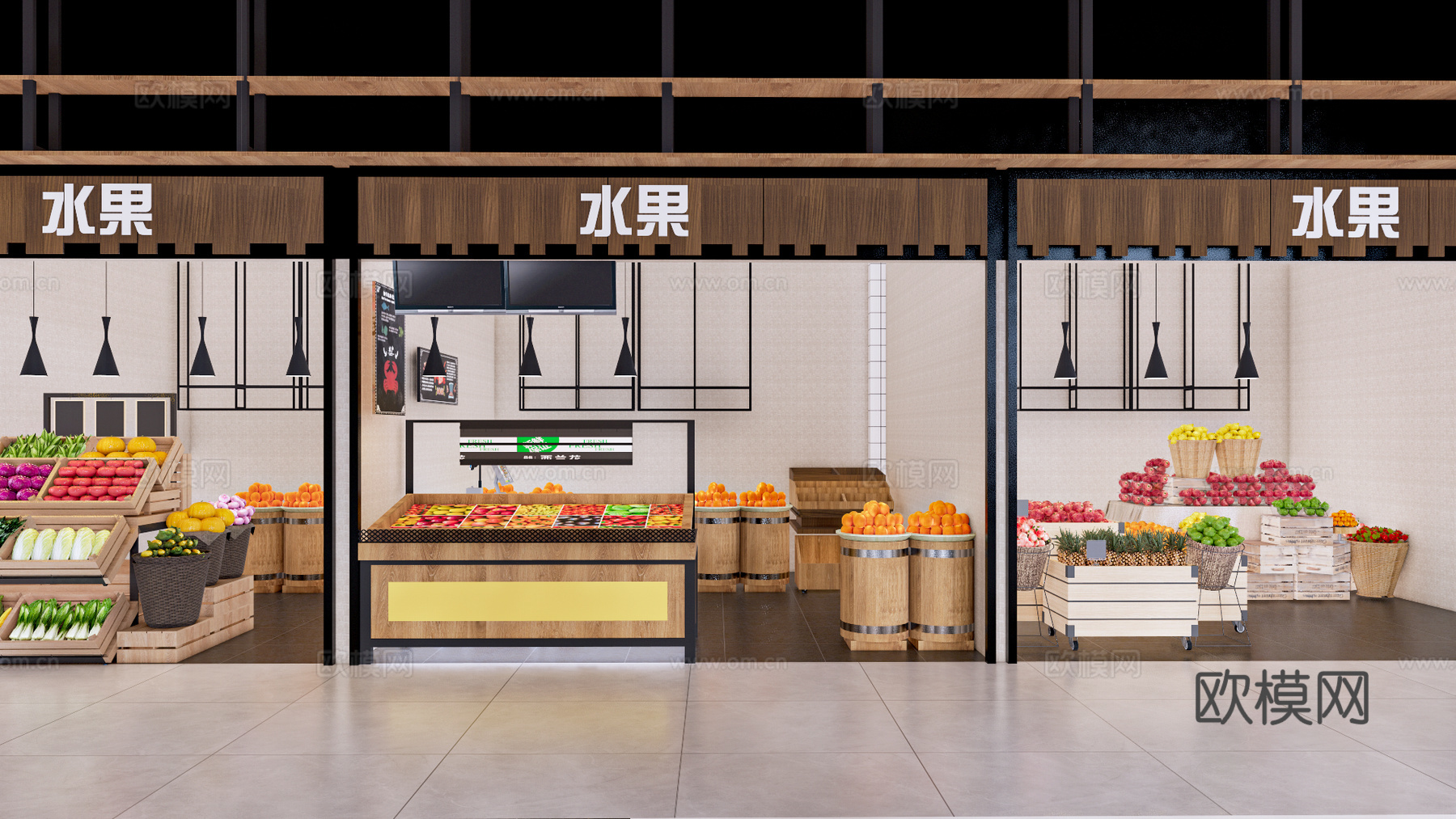 新中式+菜市场门面su模型