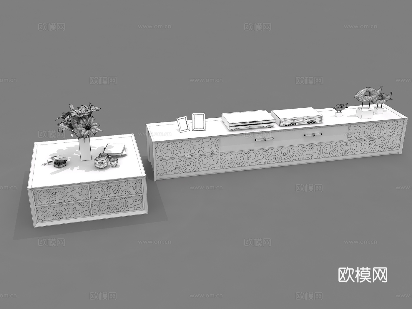 现代风格客厅 现代客厅 家具风格电视柜 电视墙 装饰品 茶几3d模型