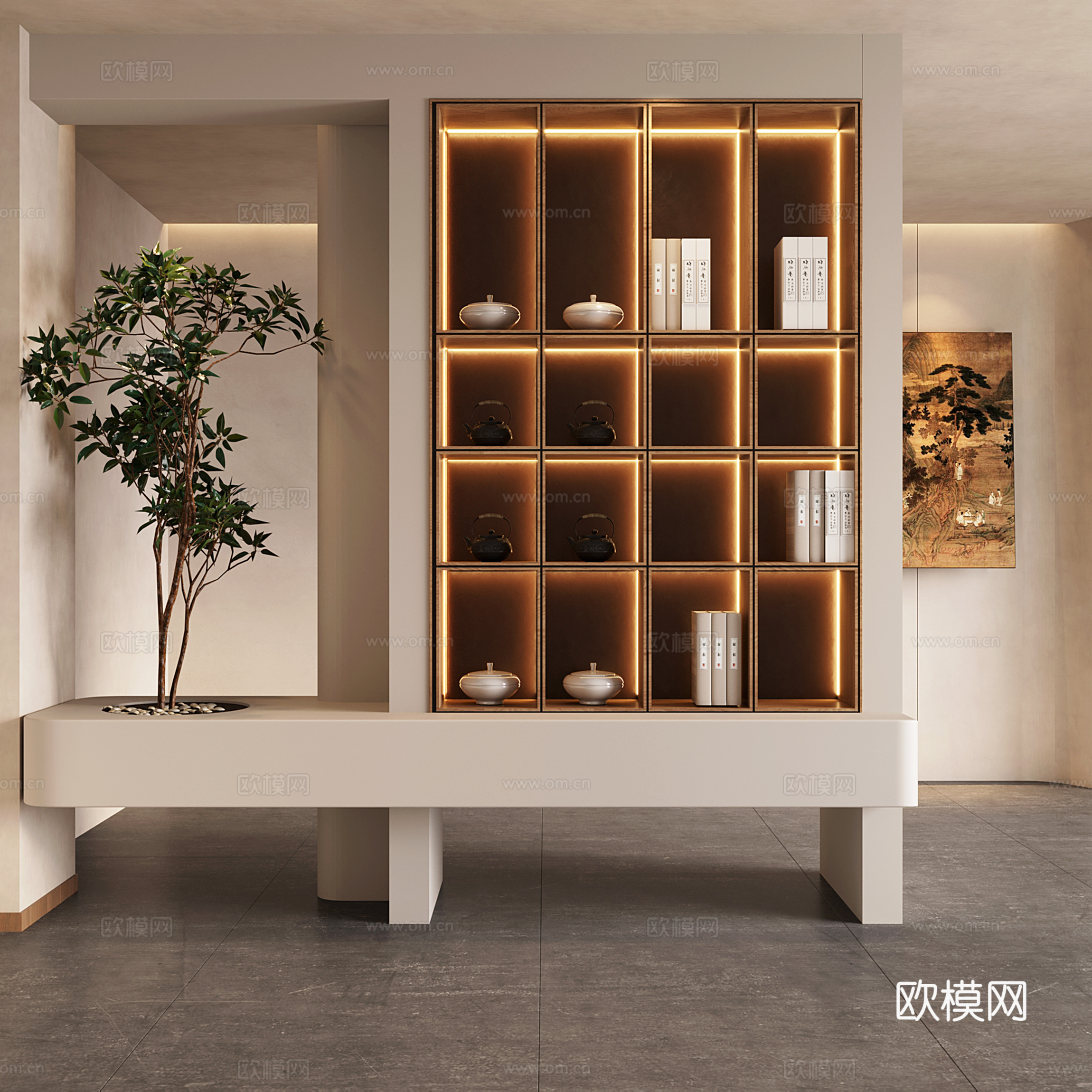 新中式玄关 玄关隔断 摆件 挂画 过道玄关 门厅 别墅玄关3d模型