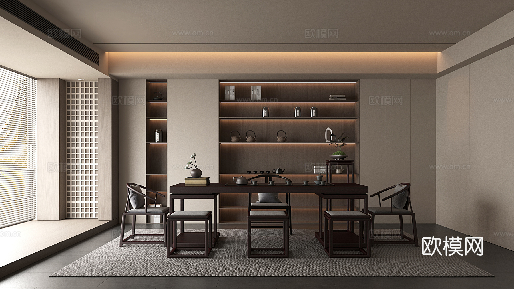 现代中式新中式茶室 茶桌组合 茶台3d模型