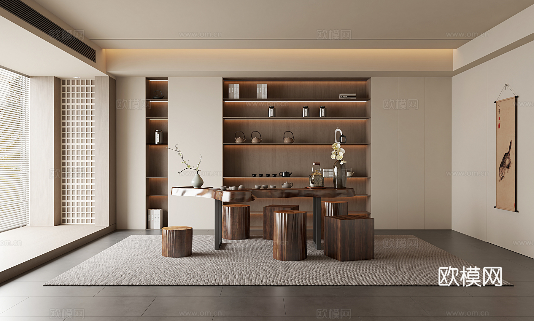 现代中式新中式茶室 茶桌组合 茶台3d模型