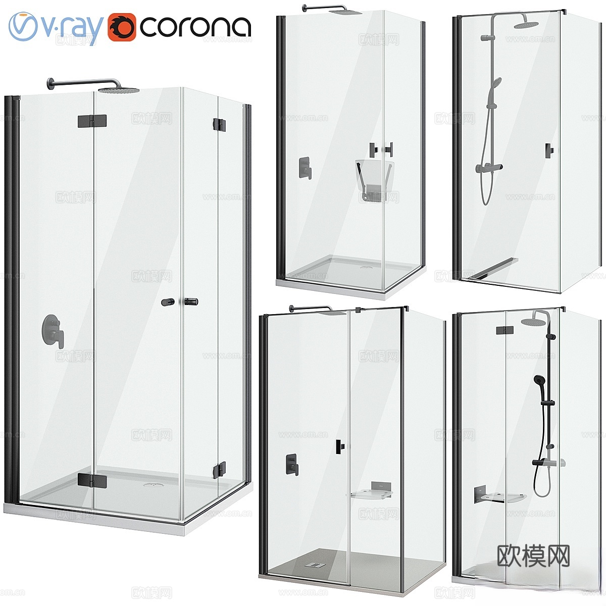 Radaway Nes 8 黑色淋浴房套装 1353d模型