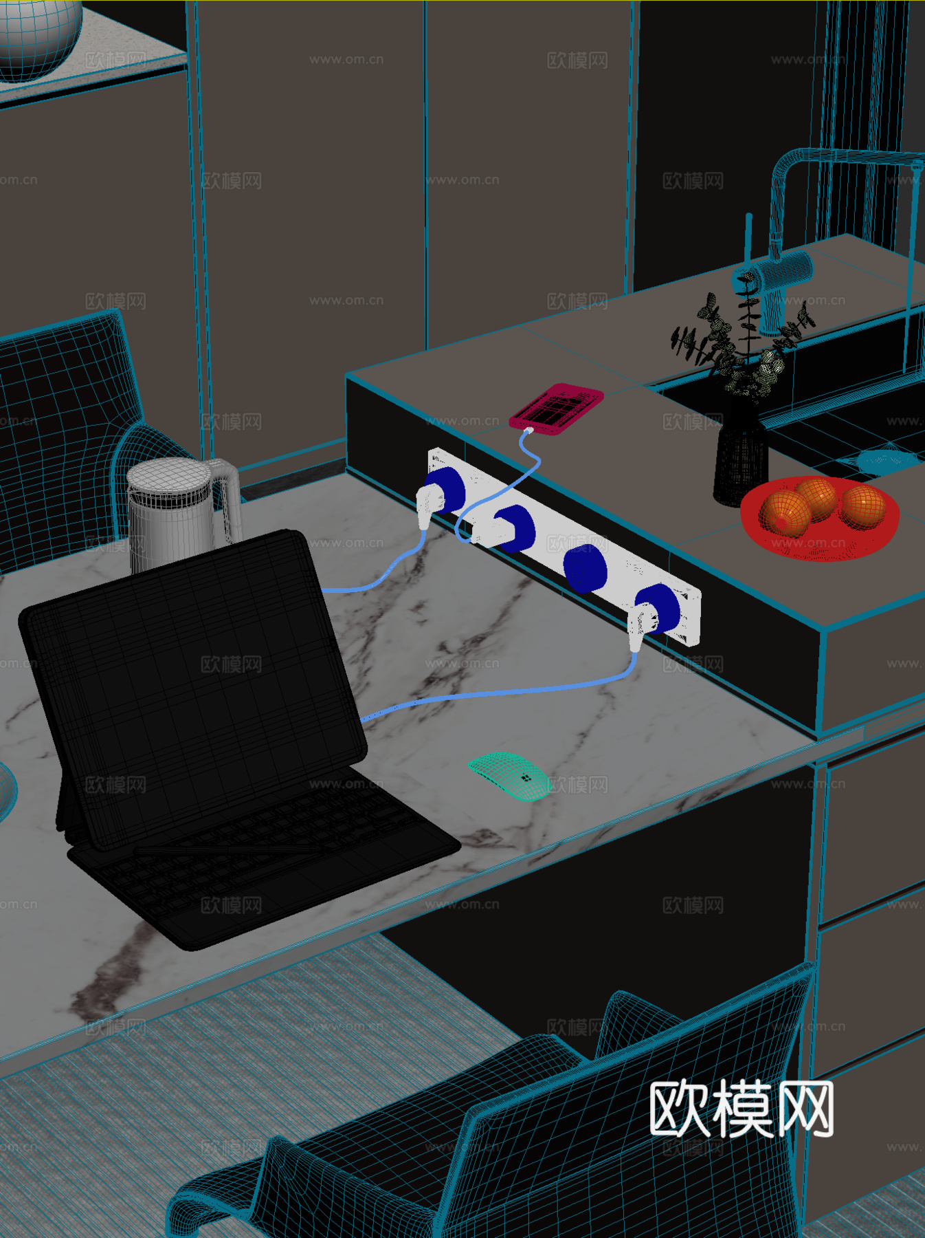 现代餐厅中岛台插座开关3d模型