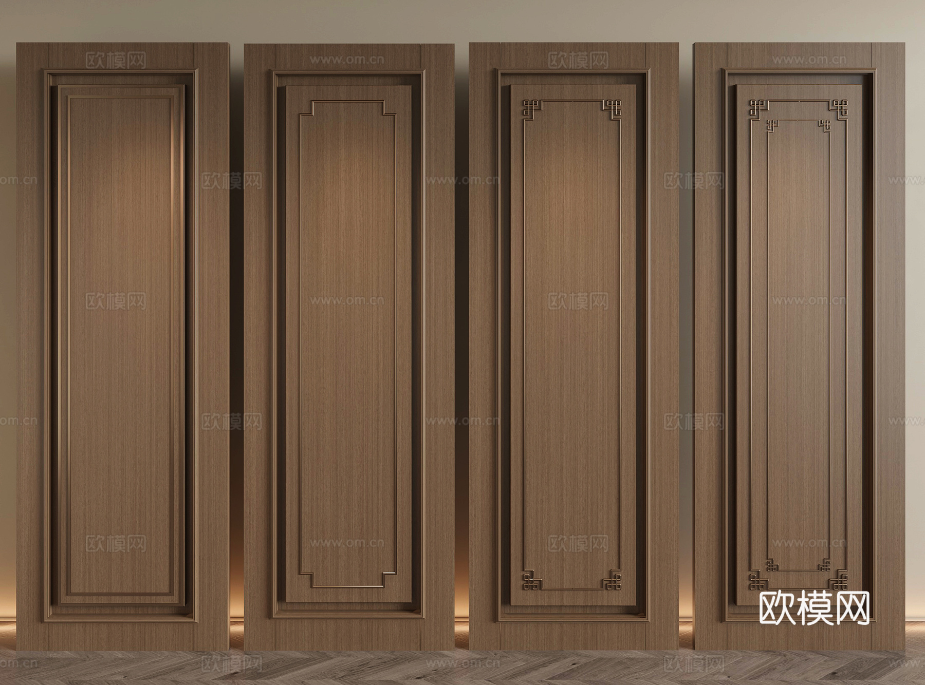 新中式护墙板3d模型下载