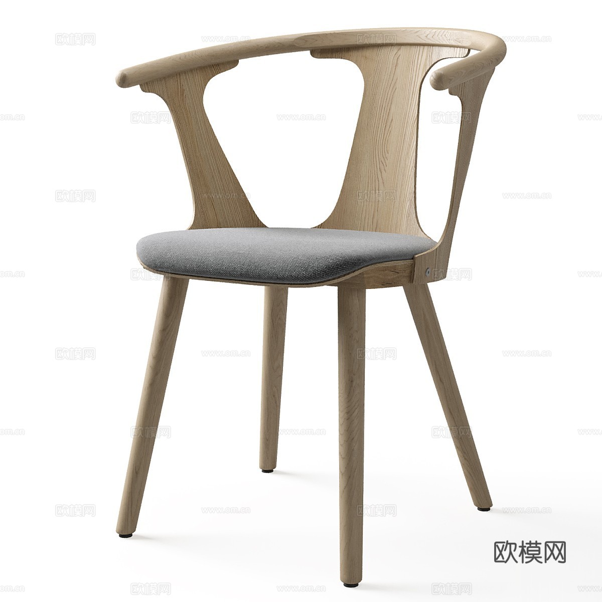 新中式原木单椅3d模型下载（渲染图1）