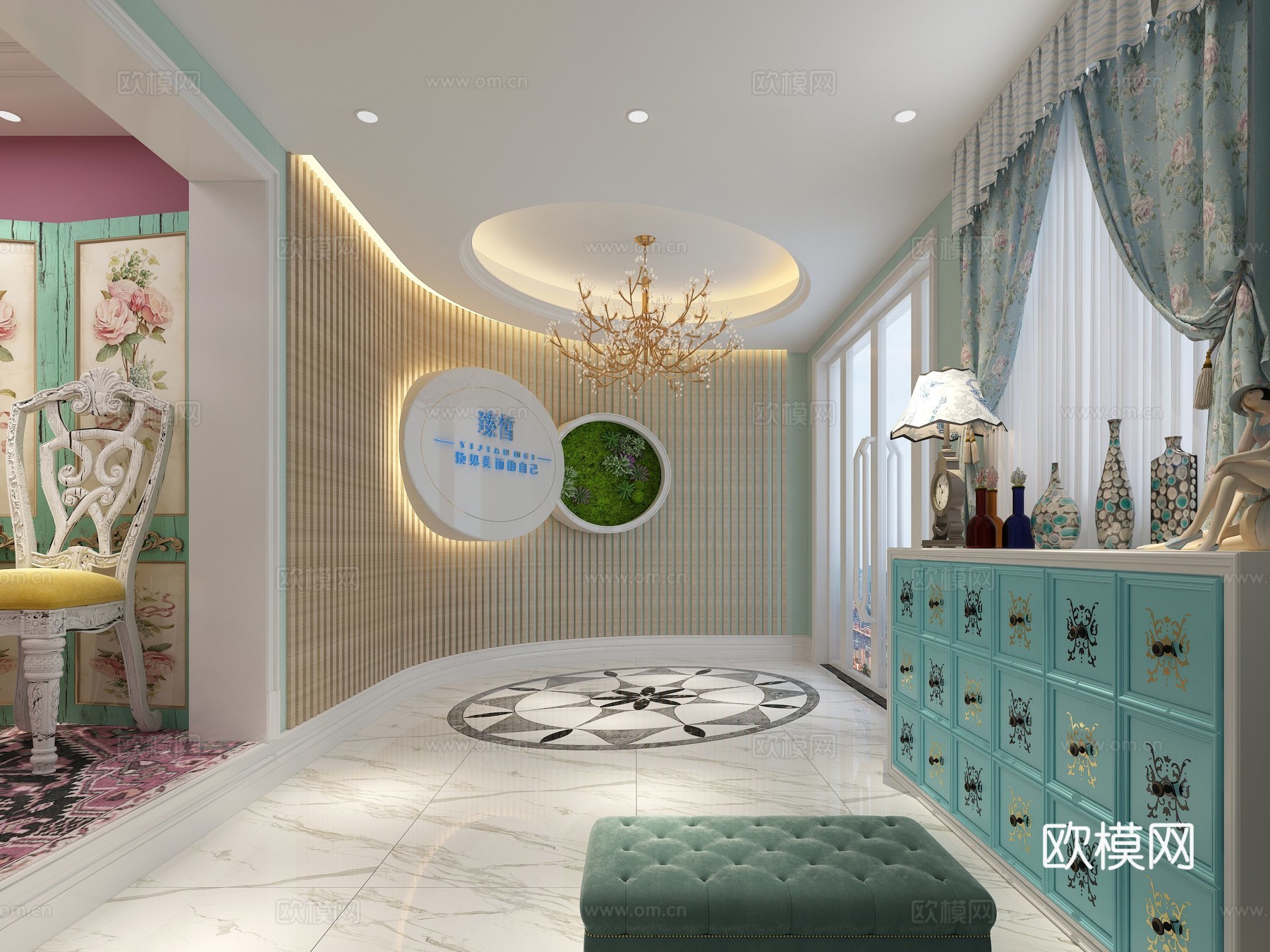 北欧前厅 接待 等候区 椅子玄关柜 植物墙 水吧台 屏风3d模型