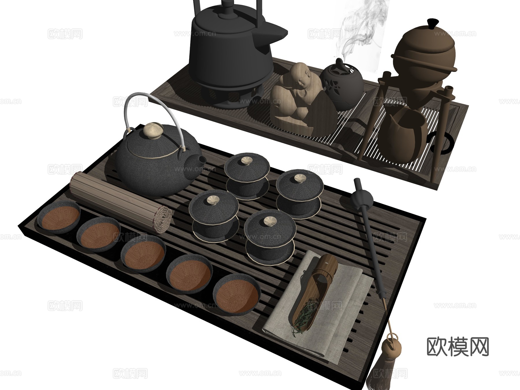 新中式茶壶茶具组合su模型