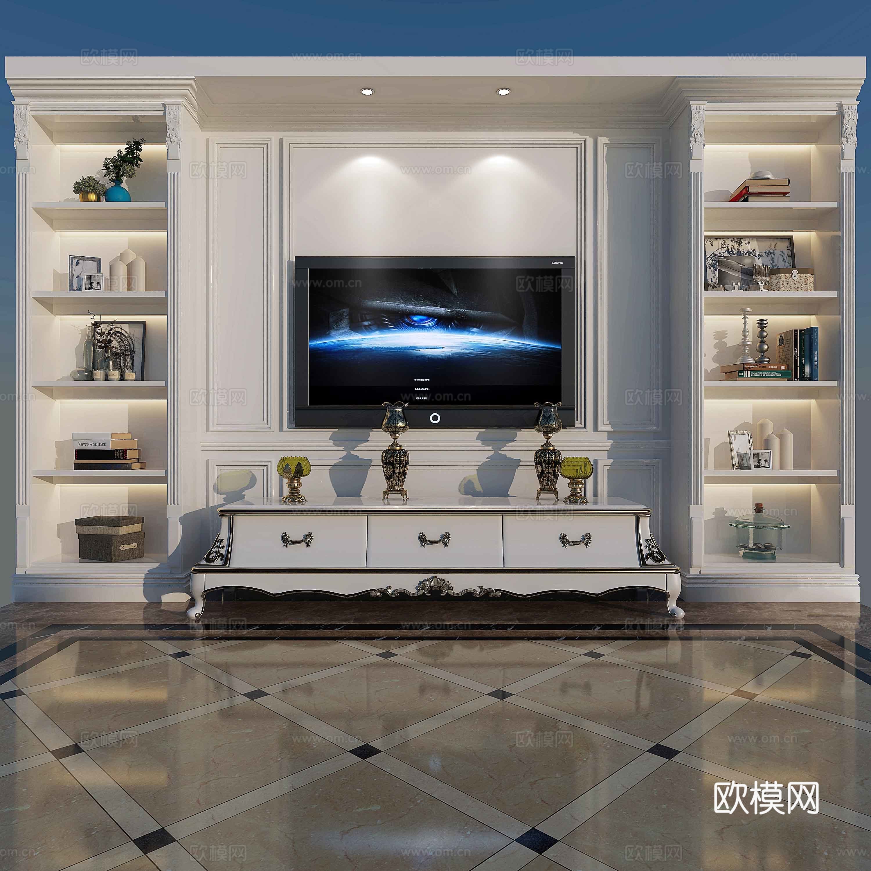 简欧漂亮的电视墙柜子3d模型