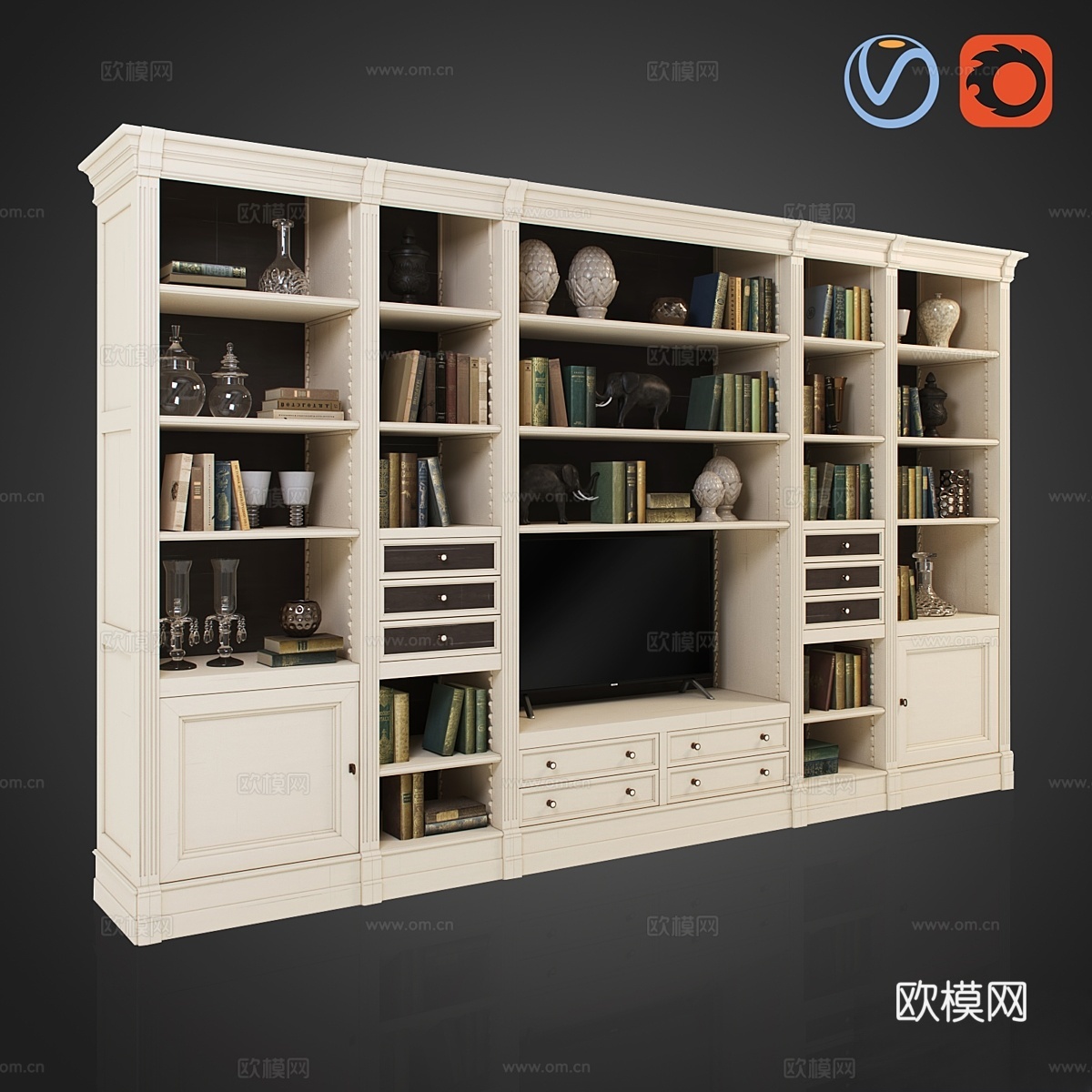 AM经典 - N27 + 装饰 + 50本经典书籍 + 电视3d模型