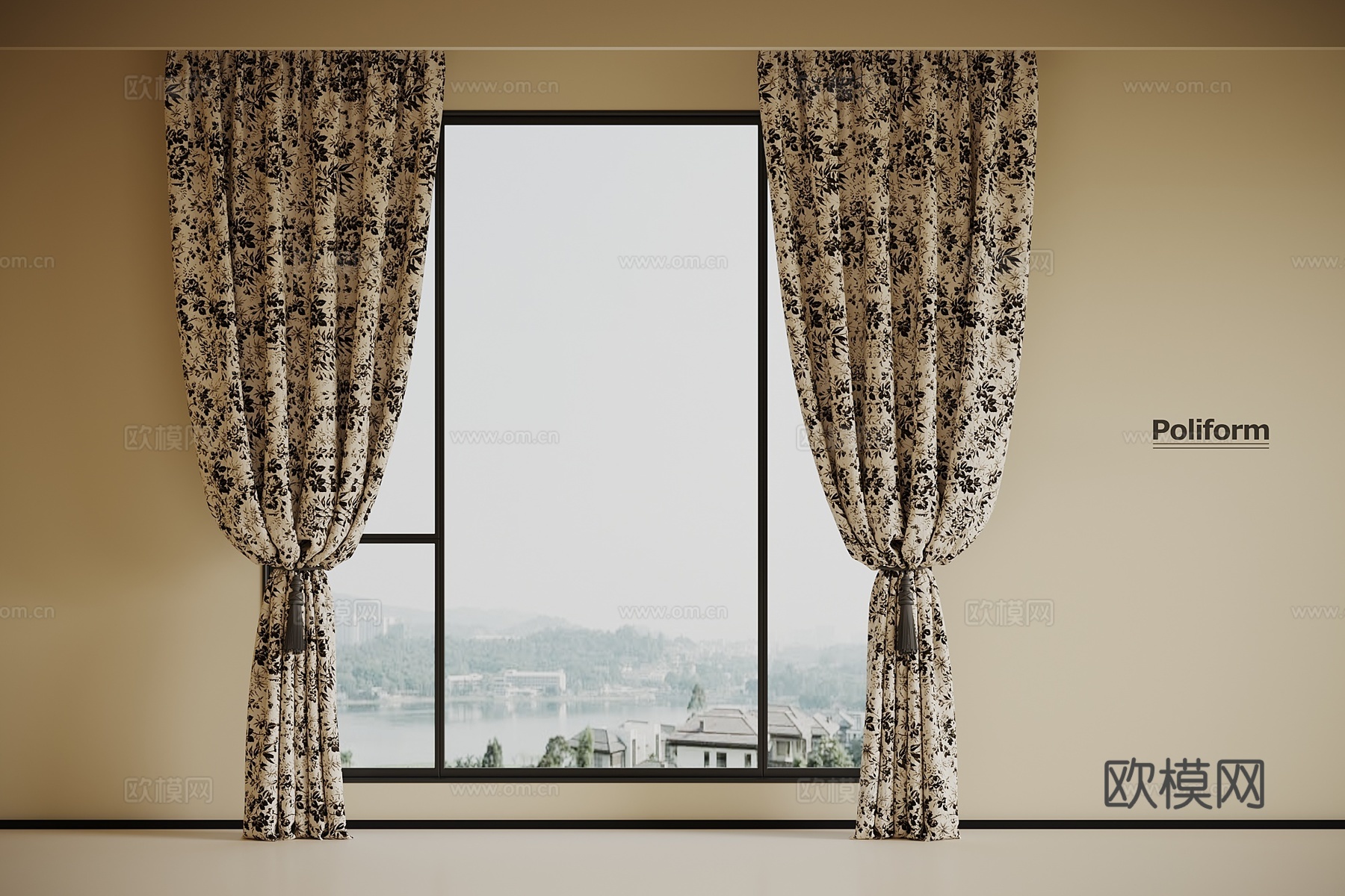 中古风窗帘 布帘3d模型下载