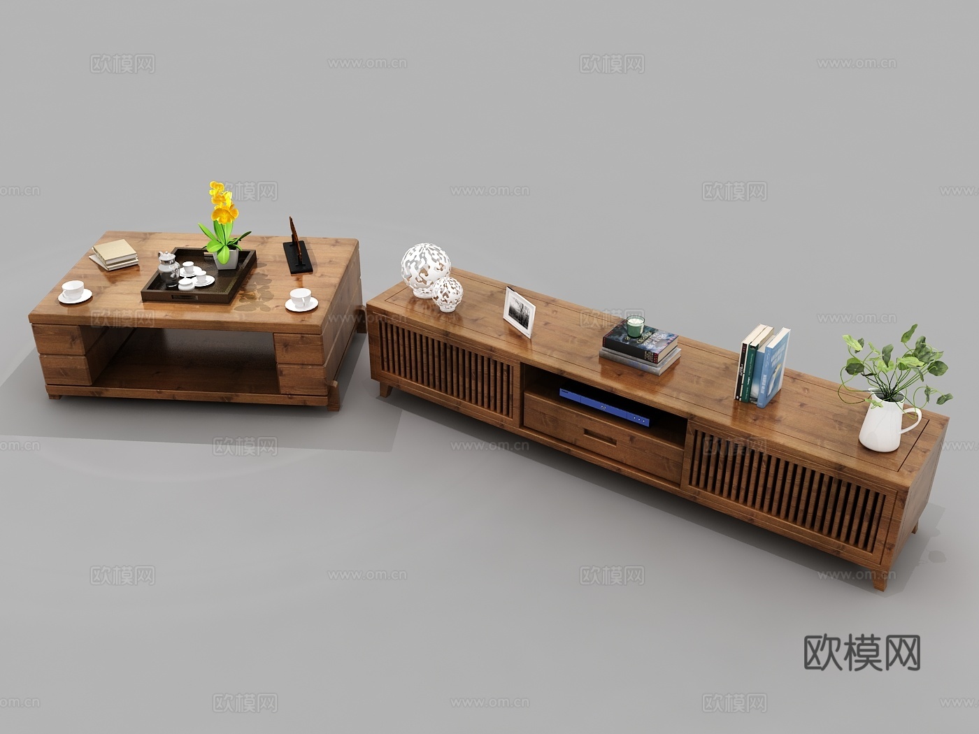 新中式客厅 中式客厅 家具风格电视柜 电视墙 装饰品 茶几3d模型