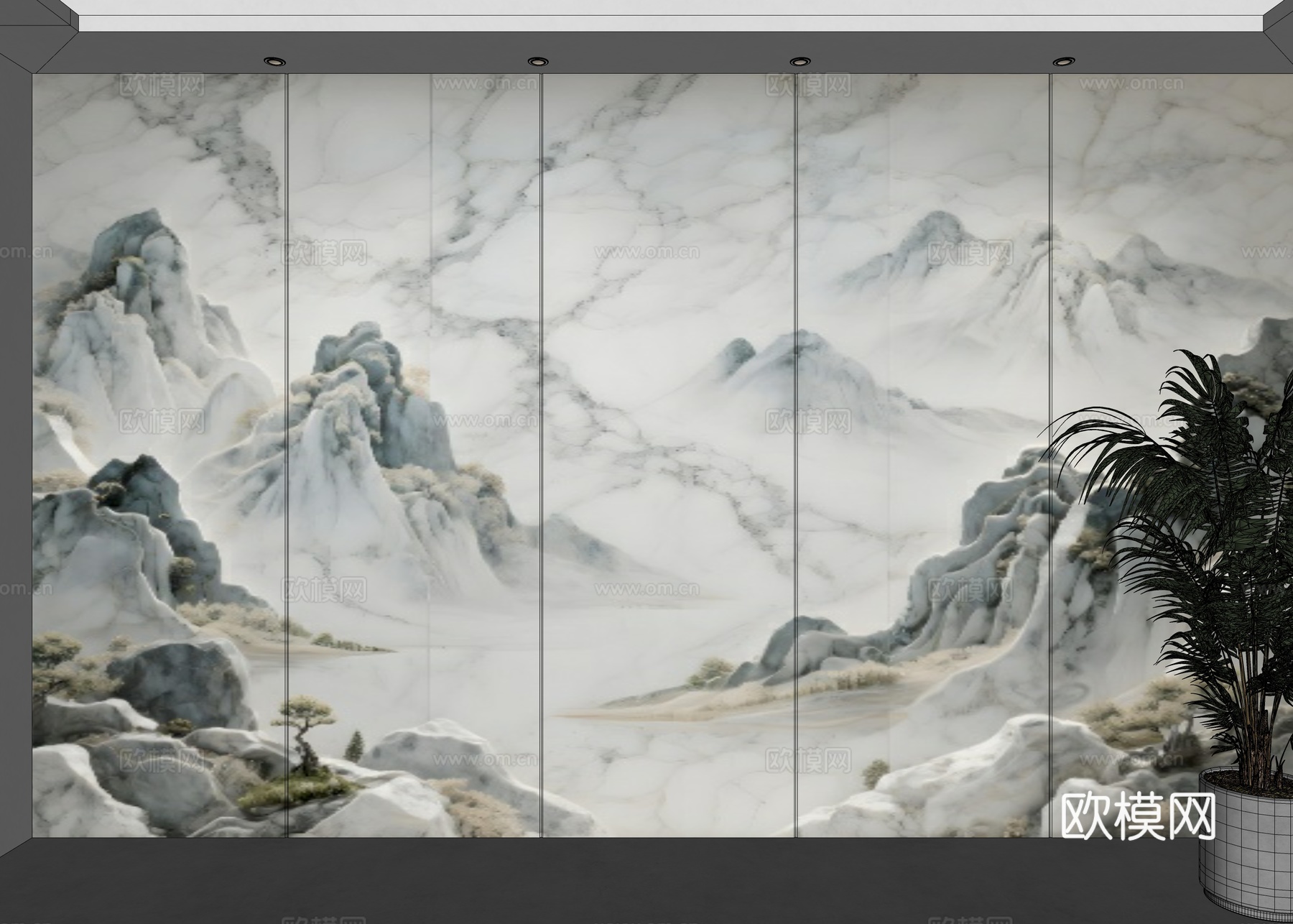 现代大理石背景墙 电视背景墙 客厅景墙 山水背景墙 新中式背su模型