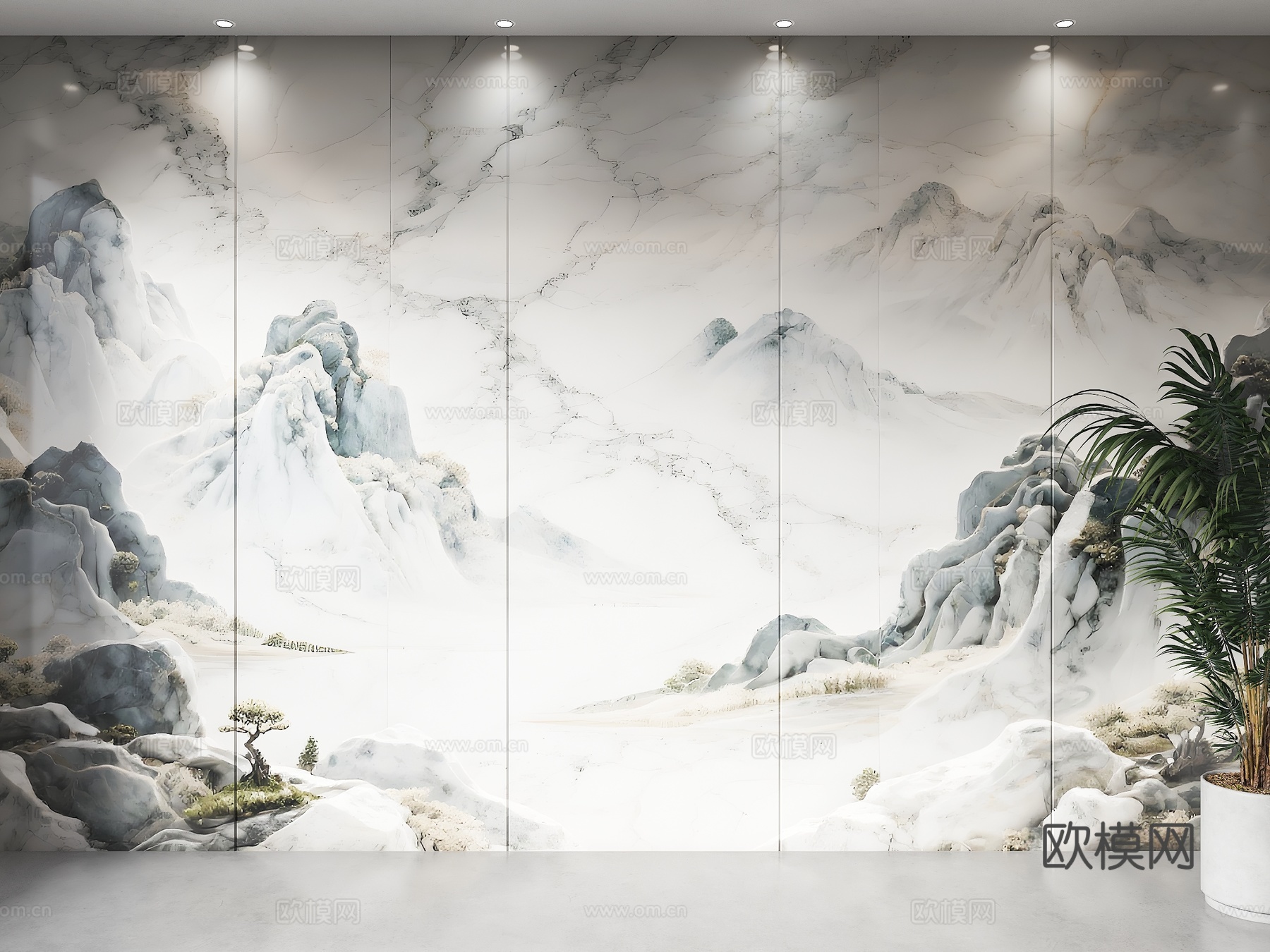 现代大理石背景墙 电视背景墙 客厅景墙 山水背景墙 新中式背su模型