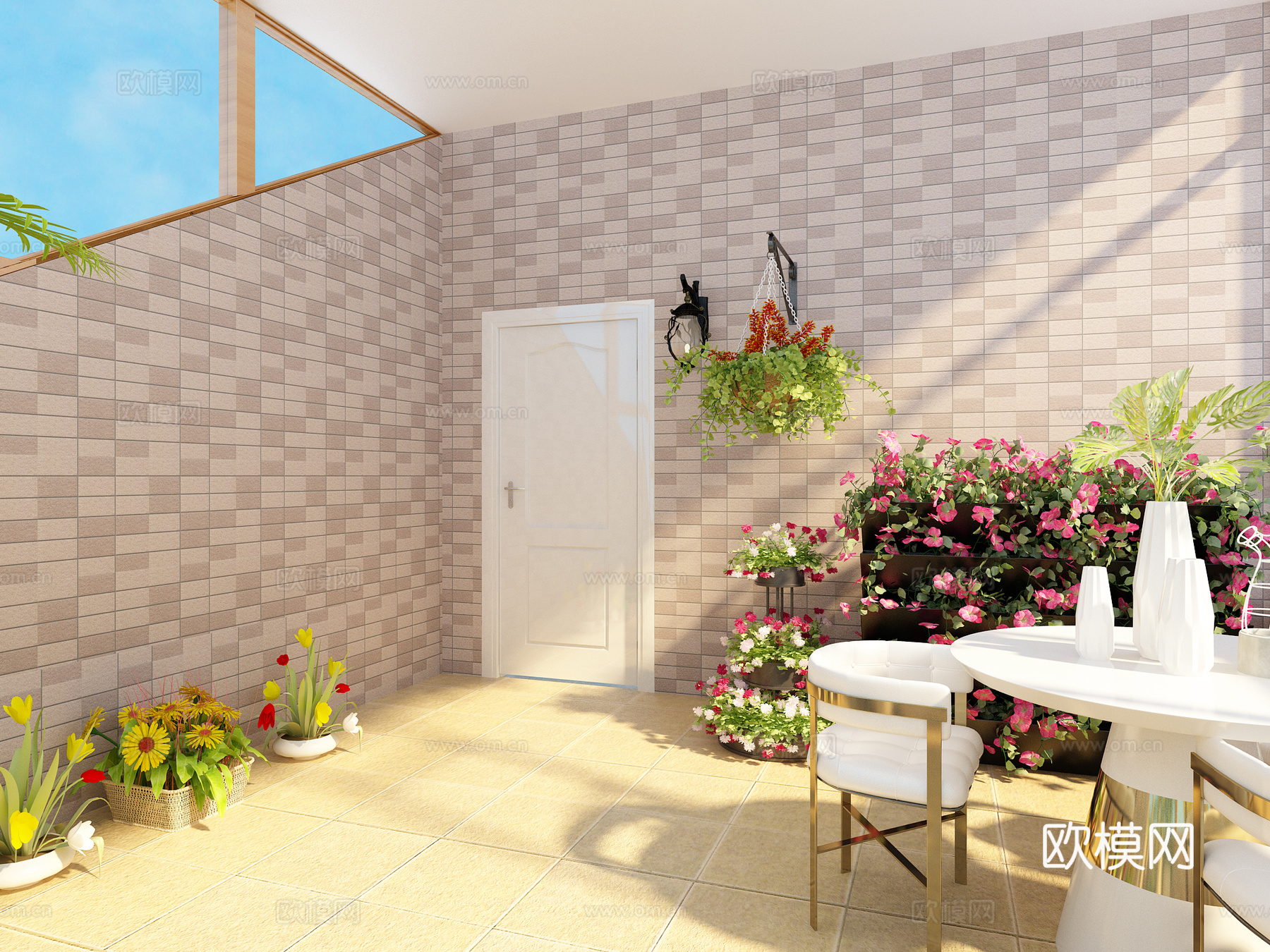 现代阳光花园阳光房绿植现代桌椅吊篮等3d模型