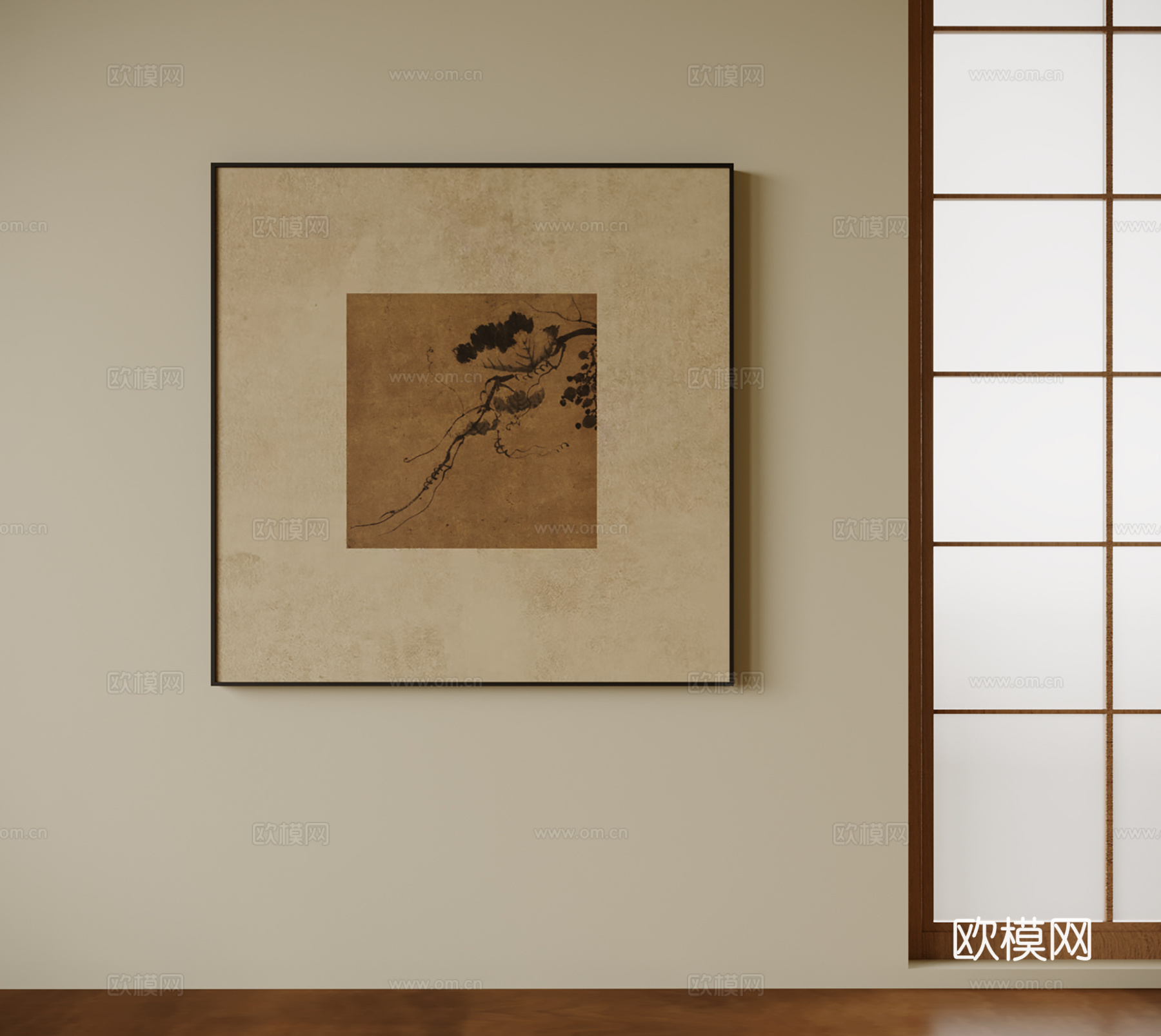 新中式挂画 床头挂画 茶室挂画su模型
