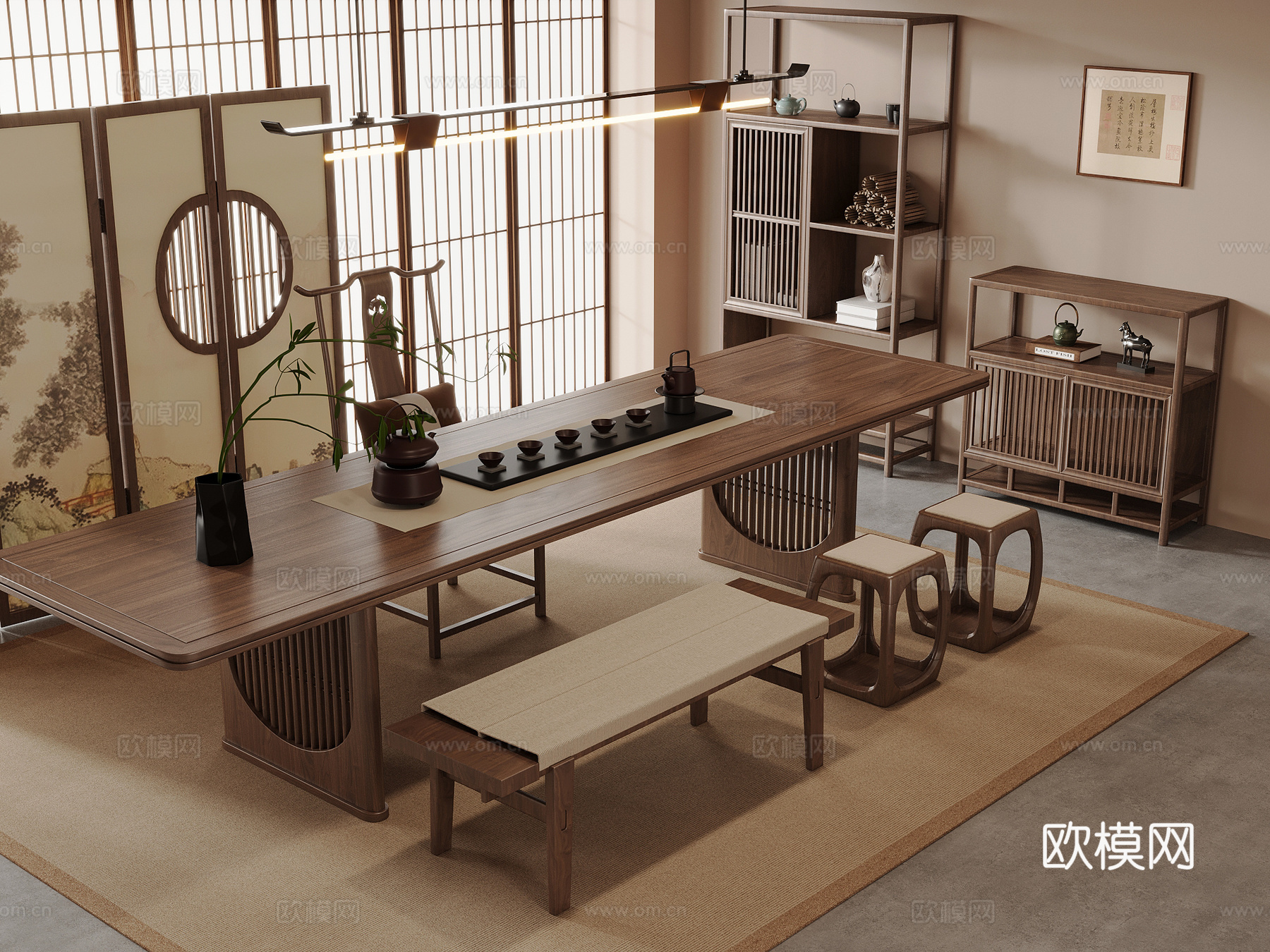 新中式茶室 茶桌椅 茶台3d模型