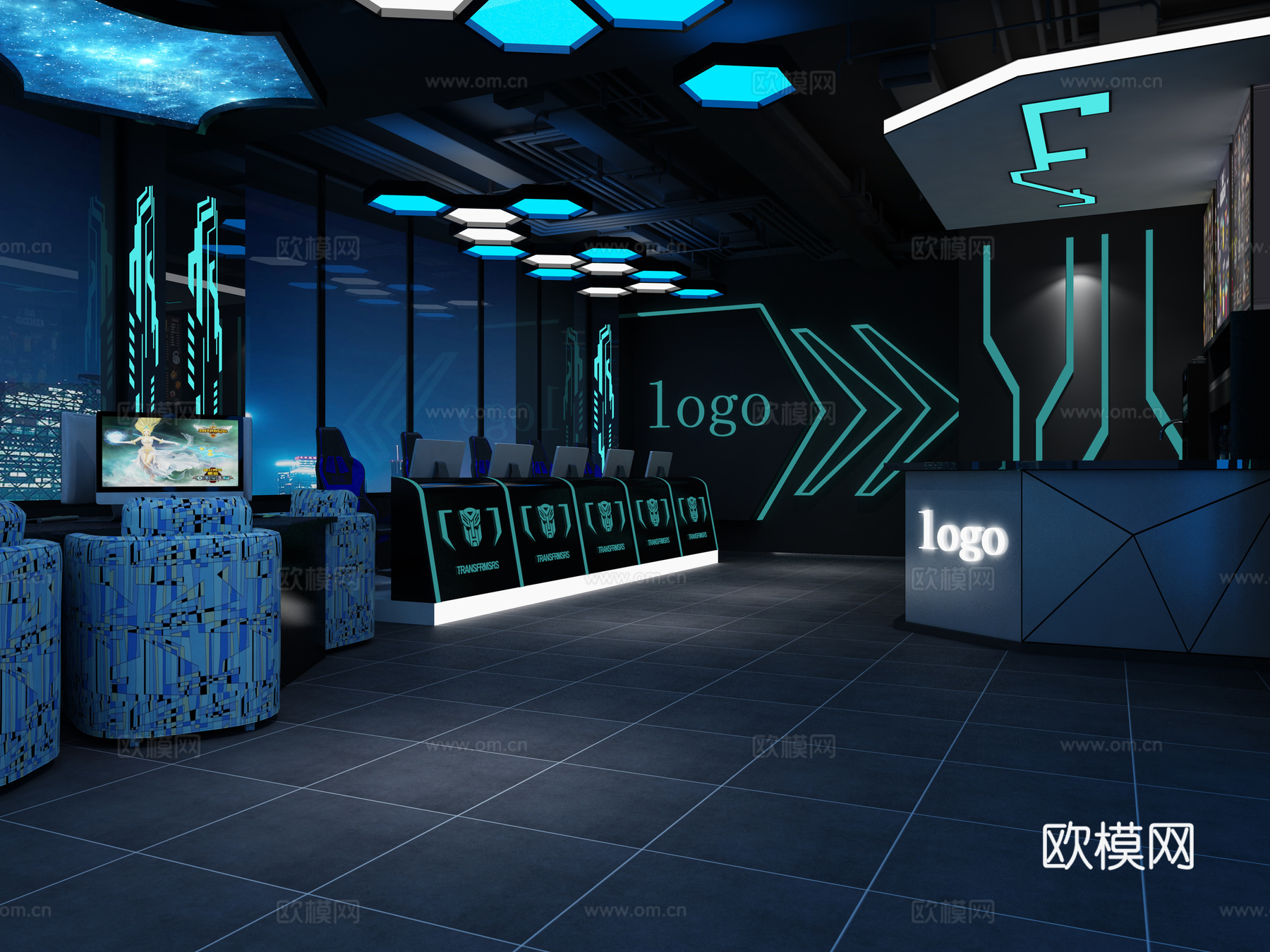 现代网咖 网吧 科技感 现代3d模型