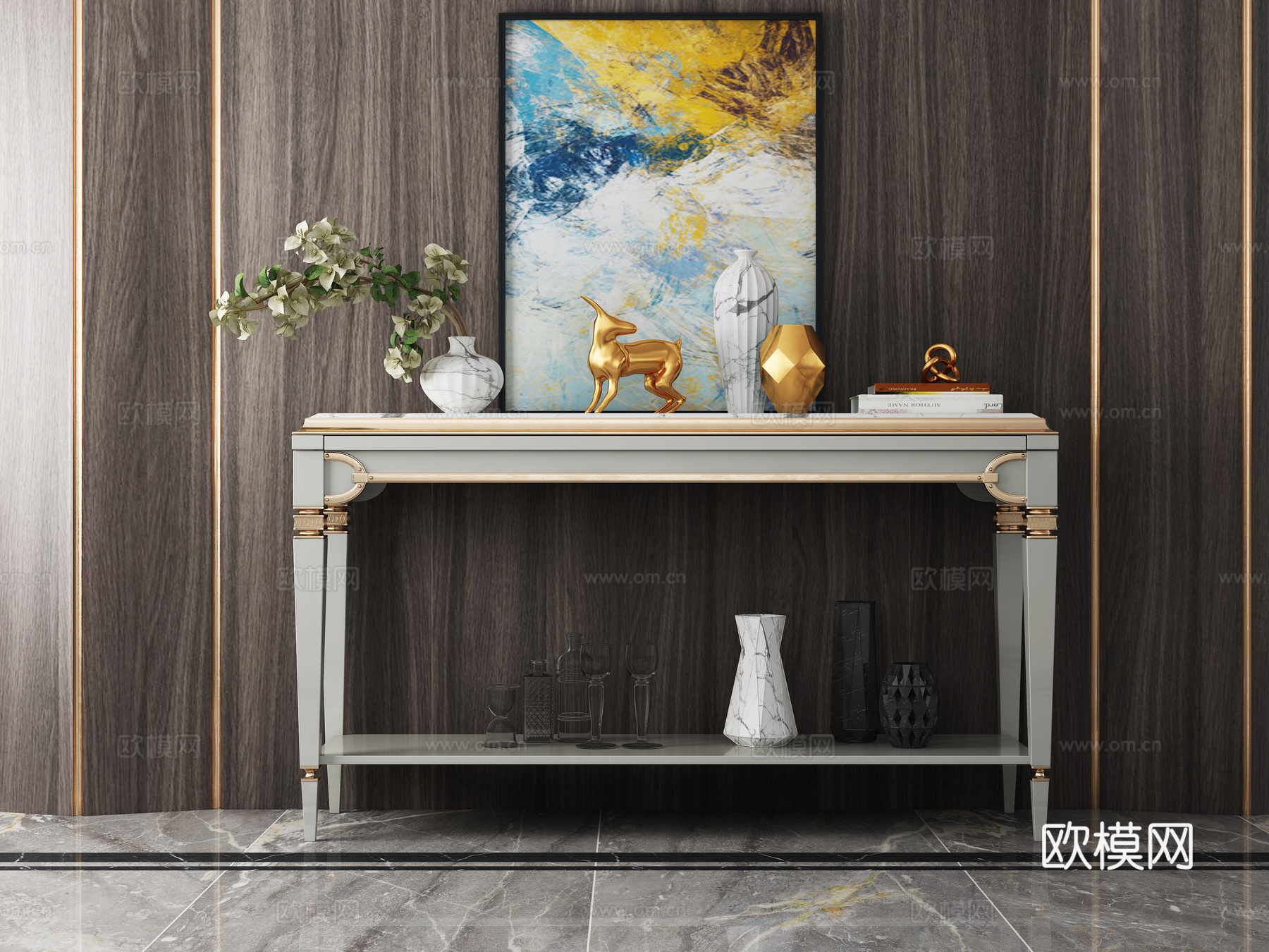 现代轻奢玄关柜  装饰柜3d模型下载（渲染图1）