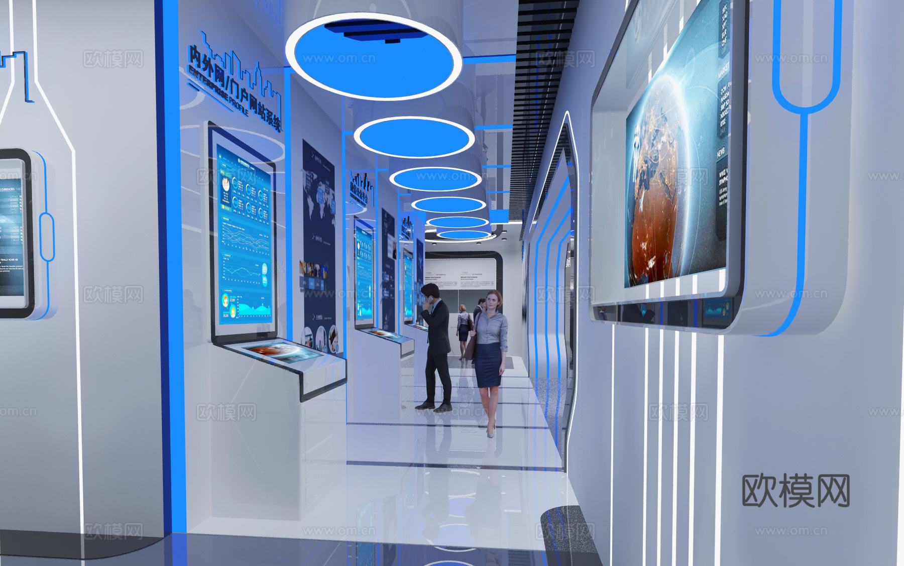 现代科技展厅 展柜 电子显示屏3d模型