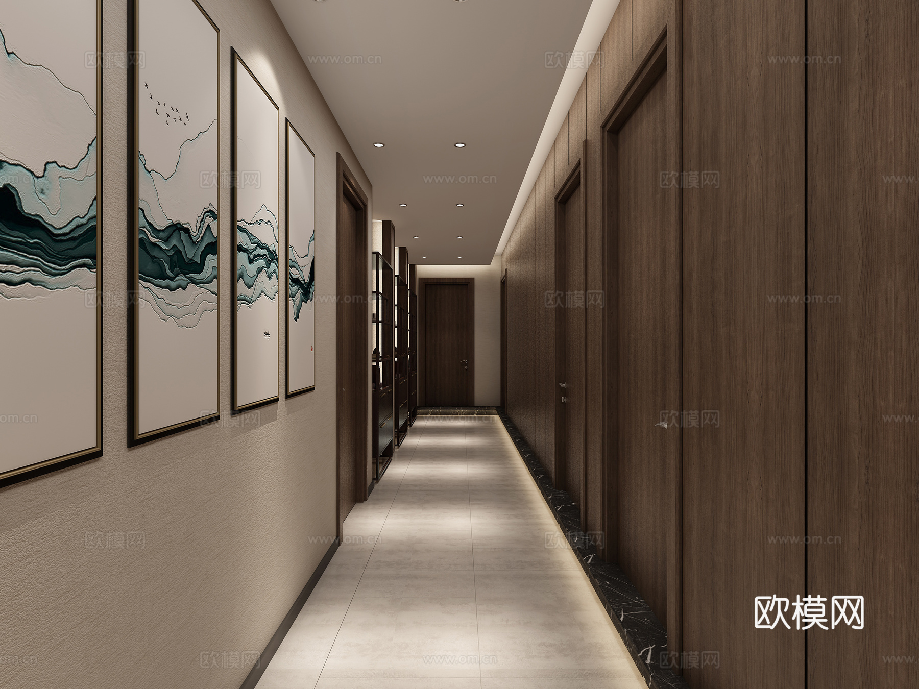 新中式过道 挂画3d模型