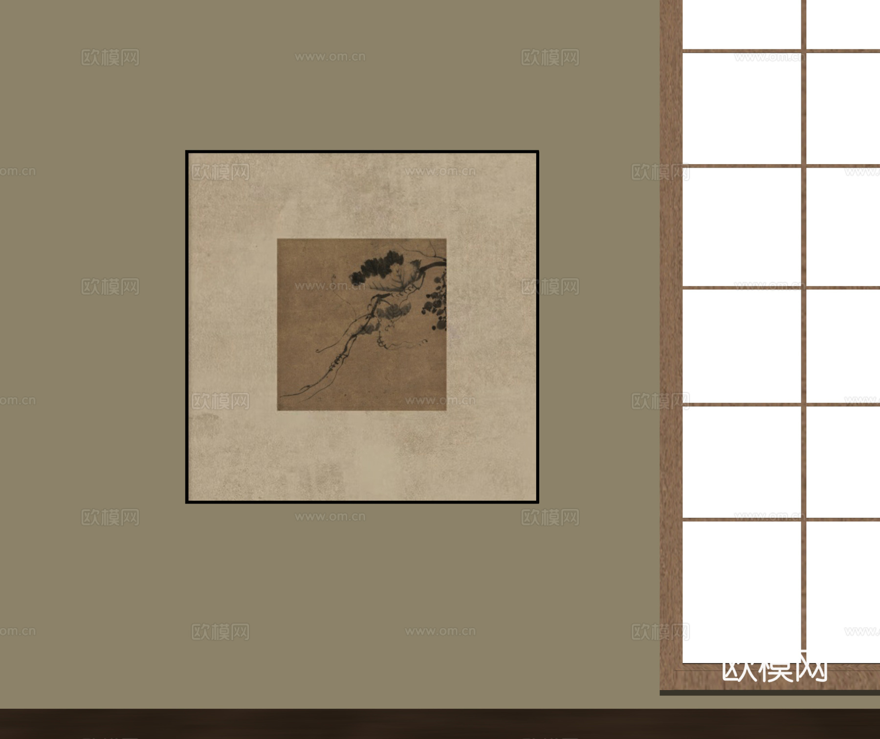 新中式挂画 床头挂画 茶室挂画su模型