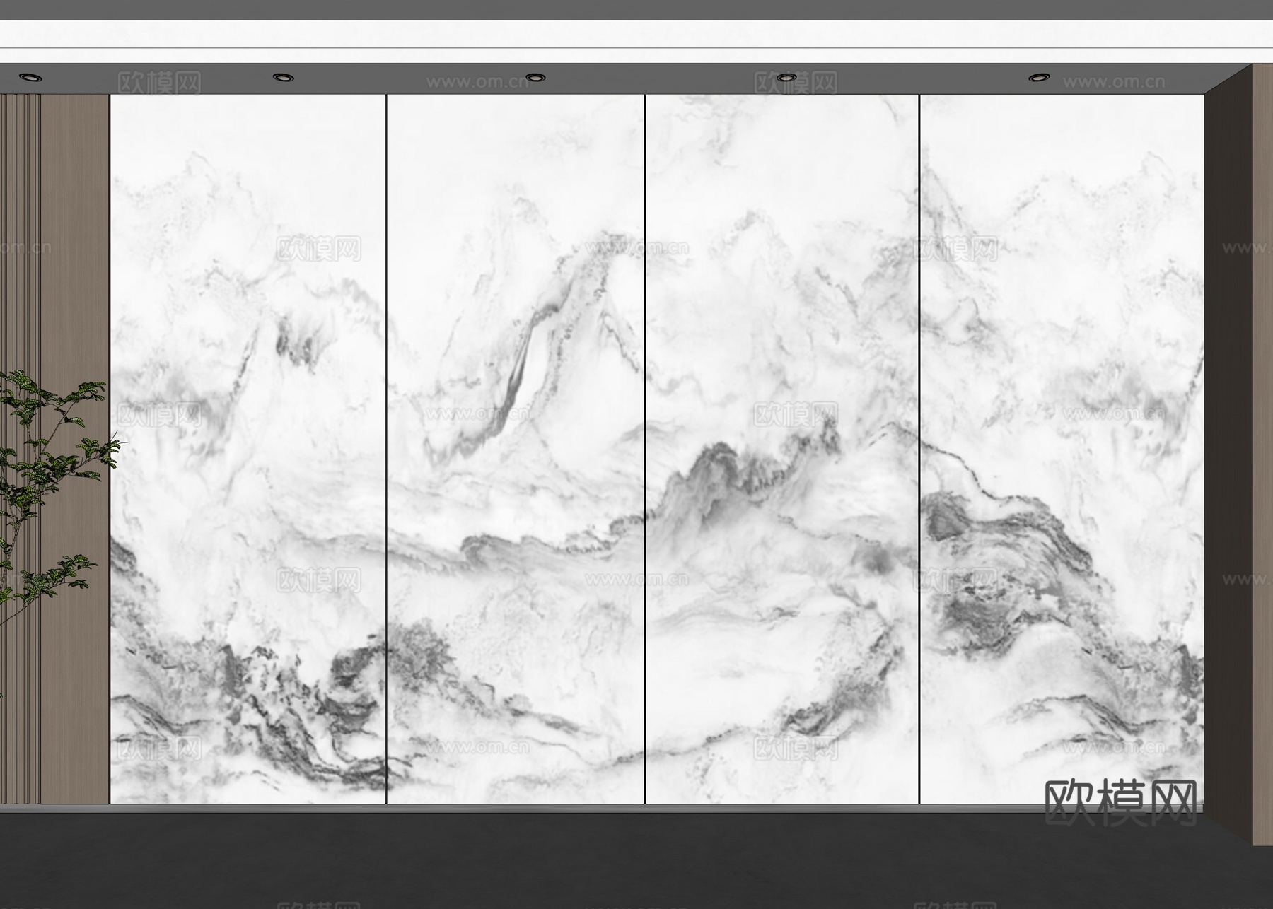 现代大理石背景墙 电视背景墙 客厅景墙 山水背景墙 新中式背su模型