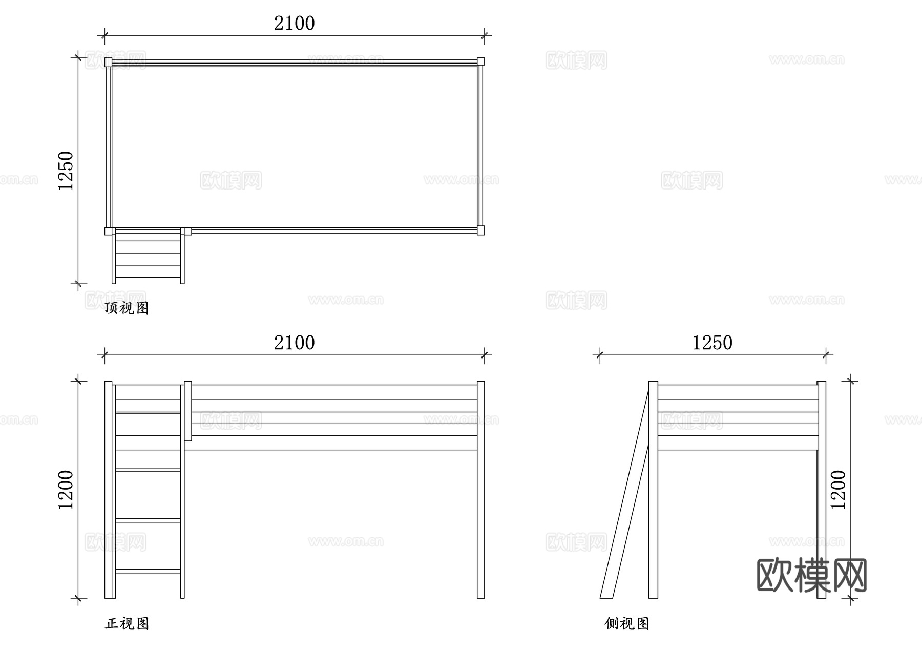 木质高架床 高架床平面图 木床设计图 多功能床结构图 家居空cad施工图