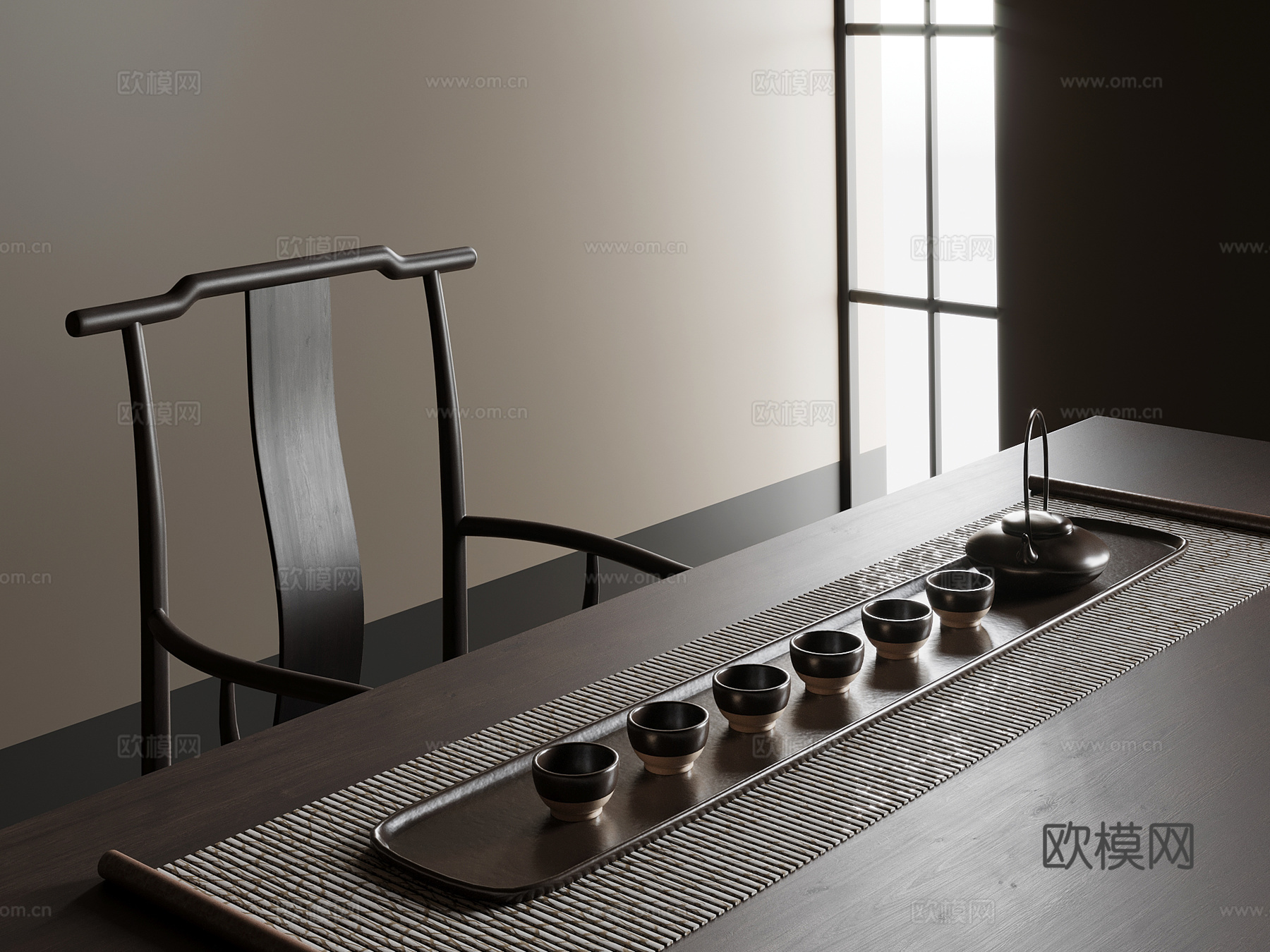新中式茶具组合 茶壶 茶杯su模型