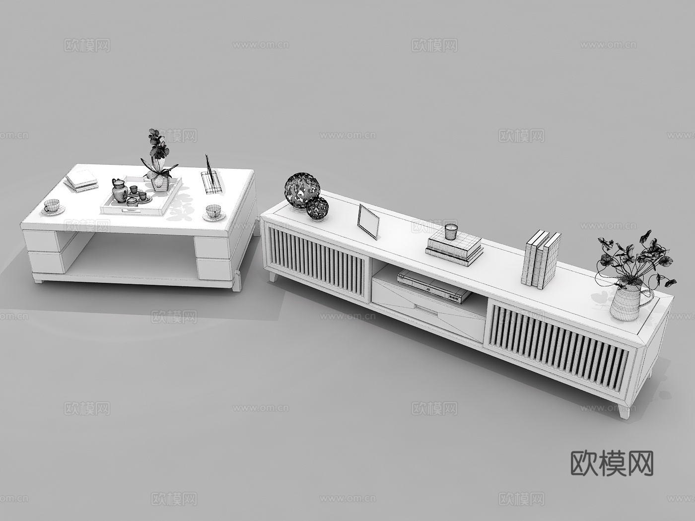 新中式客厅 中式客厅 家具风格电视柜 电视墙 装饰品 茶几3d模型