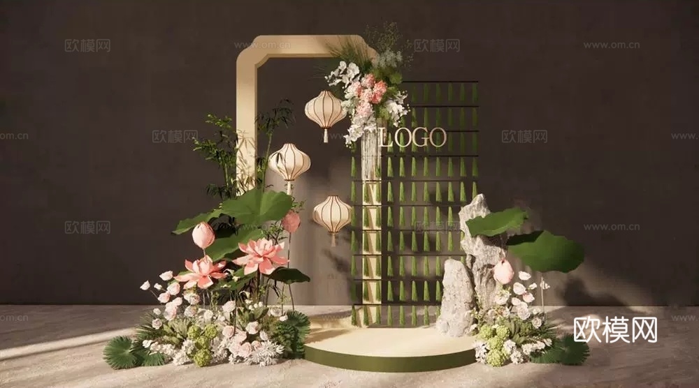 现代美陈 婚礼拱门 花艺美陈su模型
