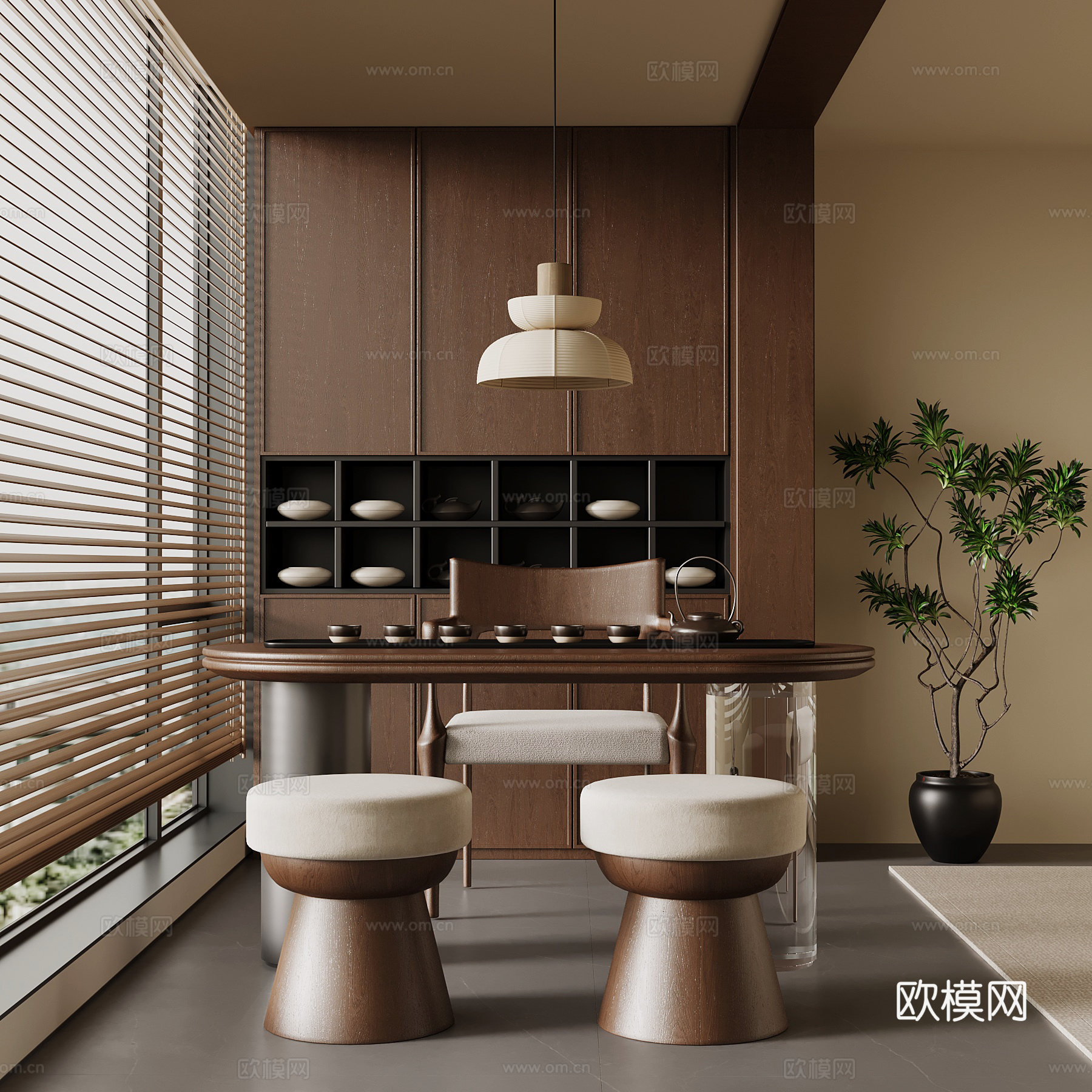 中古风茶台 茶桌椅su模型