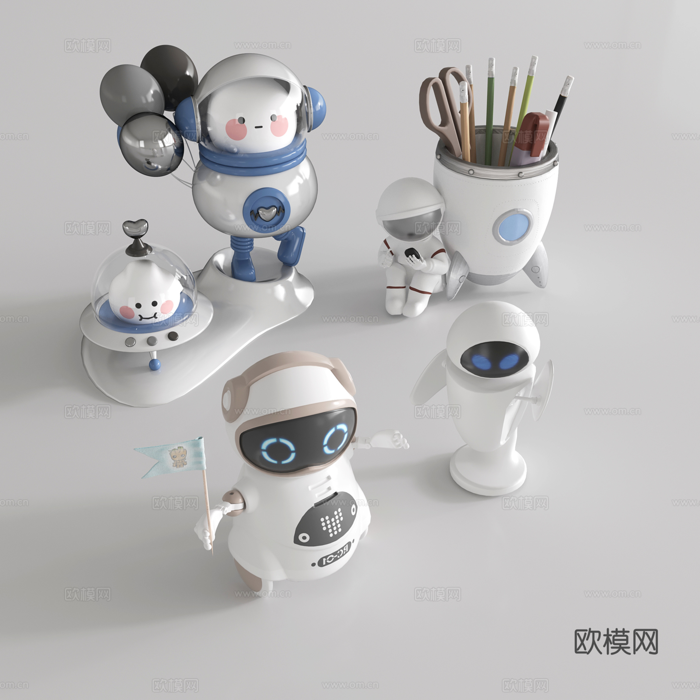 现代玩具摆件 铅笔筒 机器人 智能机器人su模型