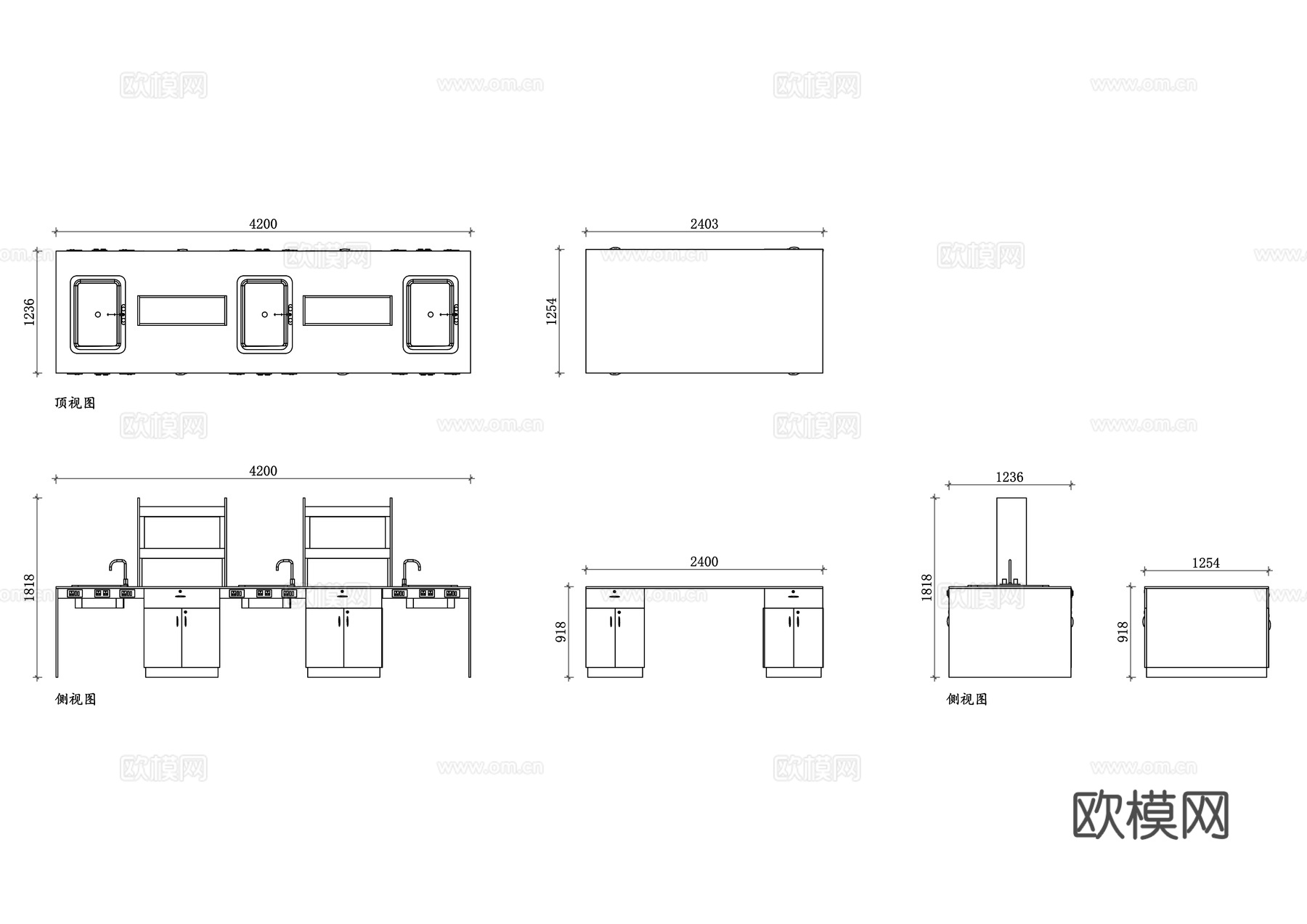 实验室桌 实验台 中央实验台 边台 实验工作台 化学实验桌cad施工图