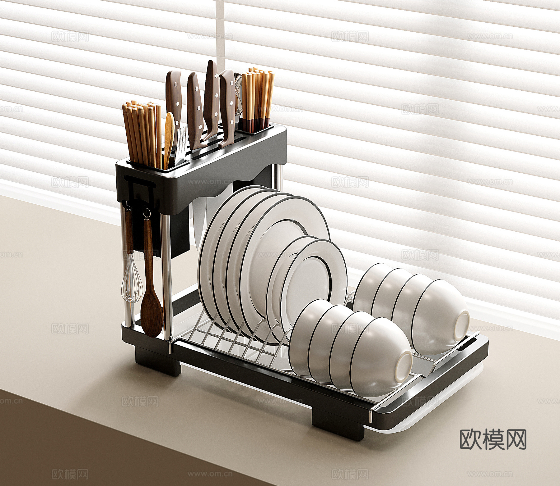 现代餐具 厨房用品 刀具 餐具置物架3d模型