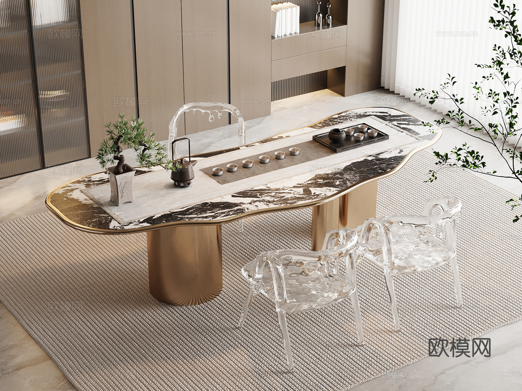 现代简约茶桌椅 茶台 茶具3d模型