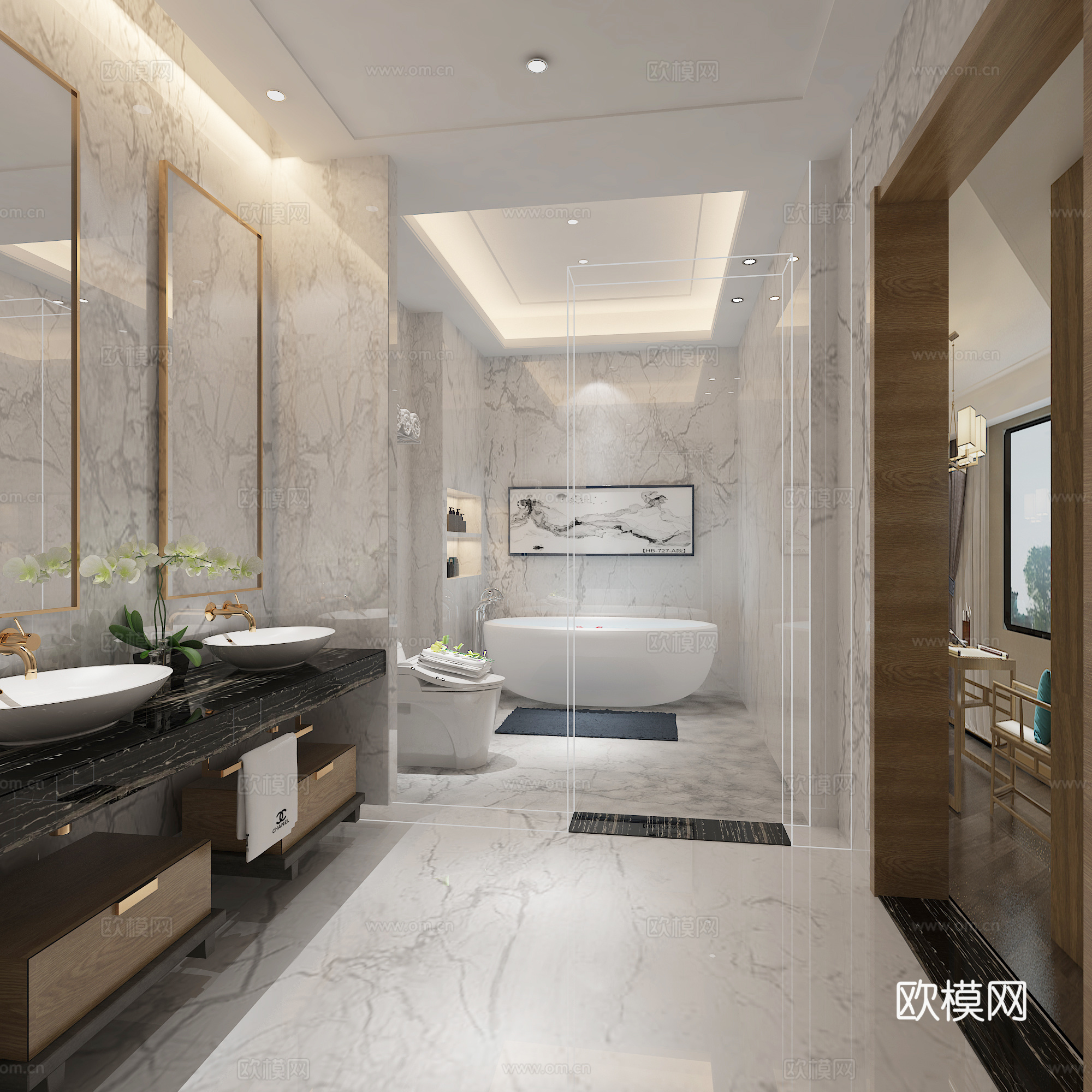 新中式别墅卫生间3d模型